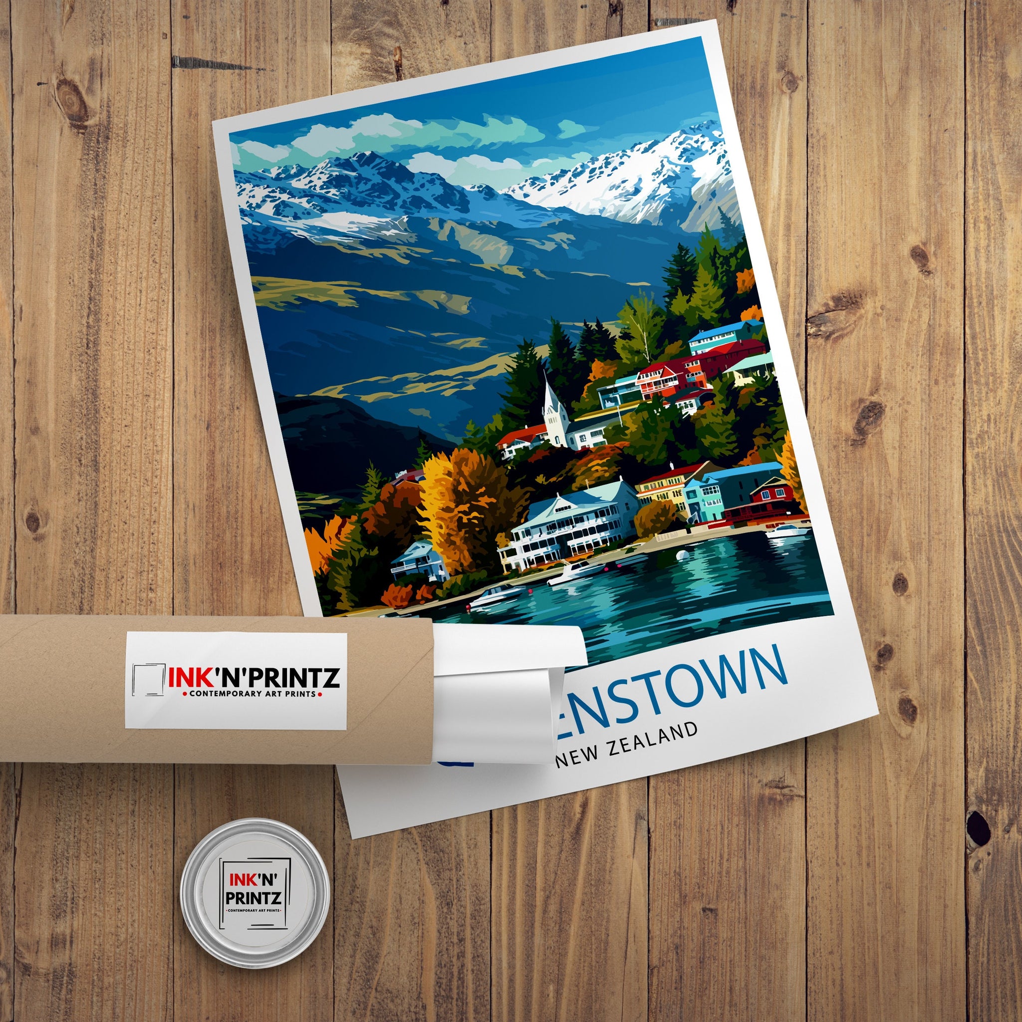 Queenstown New Zealand Print| Adventure Capital Poster Lake Wakatipu Wall Art Remarkables Mountain Decor Kiwi Travel Illustration Outdoor
