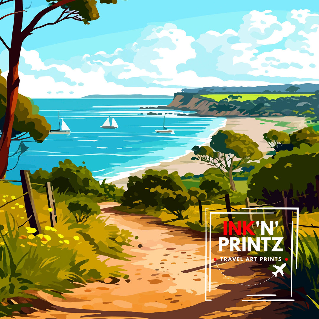 Mornington Beach Australia Travel Poster Coastal