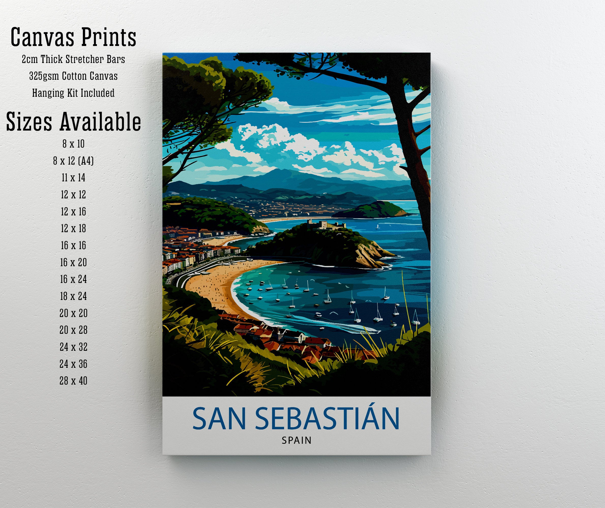 San Sebastian Travel Print San Sebastian Wall Art San Sebastian Spain Illustration Travel Poster Gift for San Sebastian Spain Home Decor