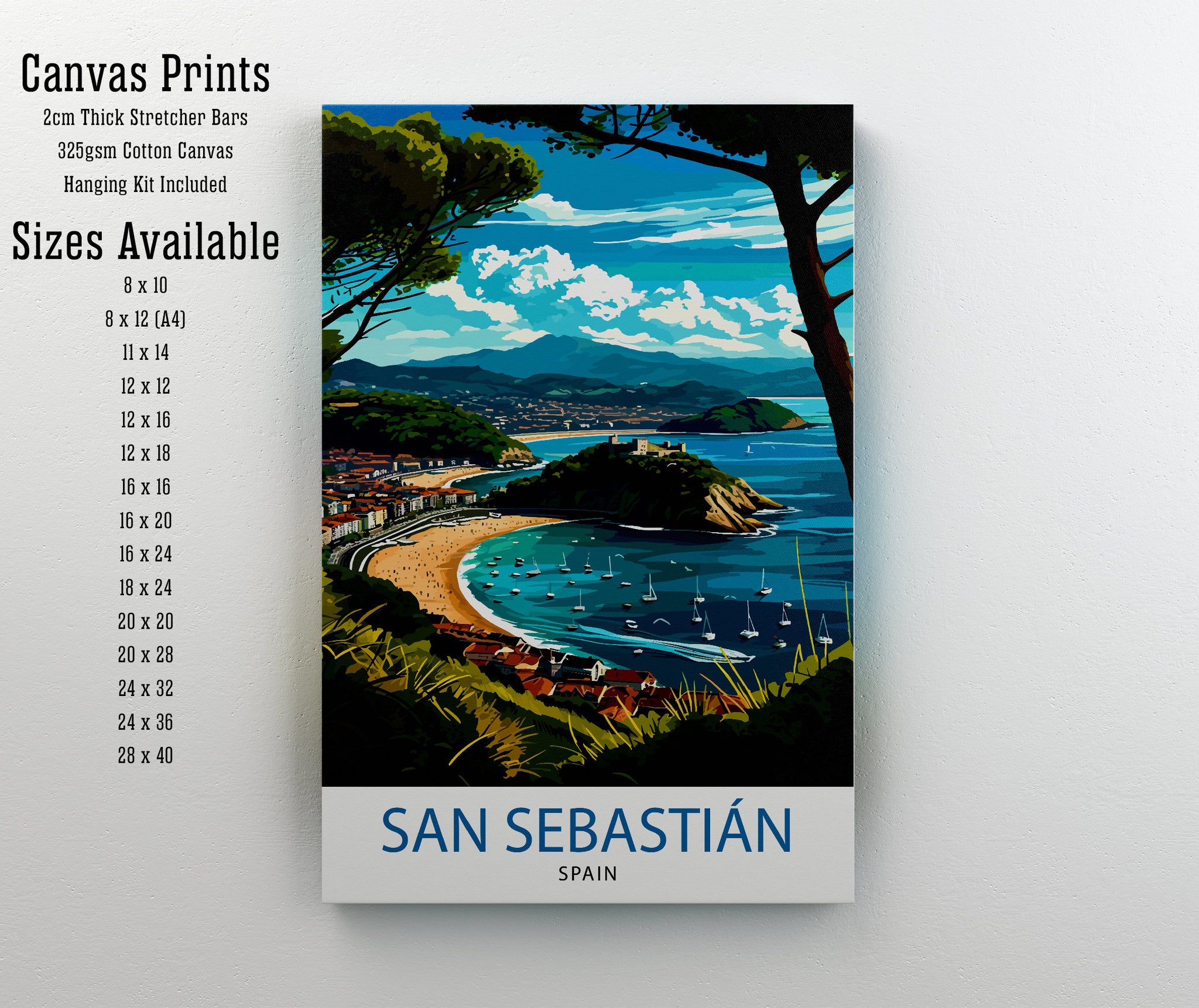 San Sebastian Travel Print San Sebastian Wall Art San Sebastian Spain Illustration Travel Poster Gift for San Sebastian Spain Home Decor
