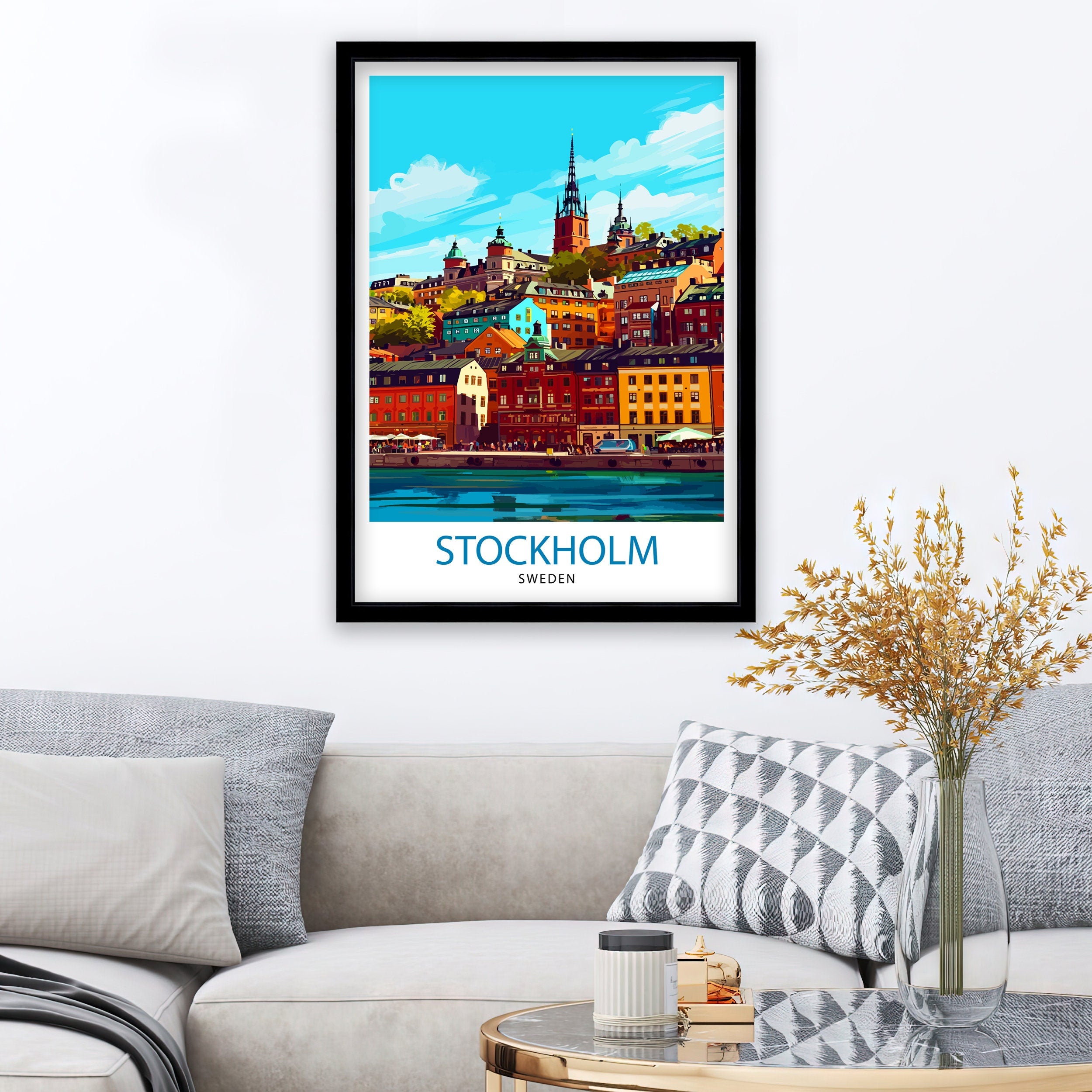 Stockholm Sweden Travel Print Stockholm Wall Art Sweden Illustration Scandinavian Travel Poster Gift for Traveler Sweden Home Decor