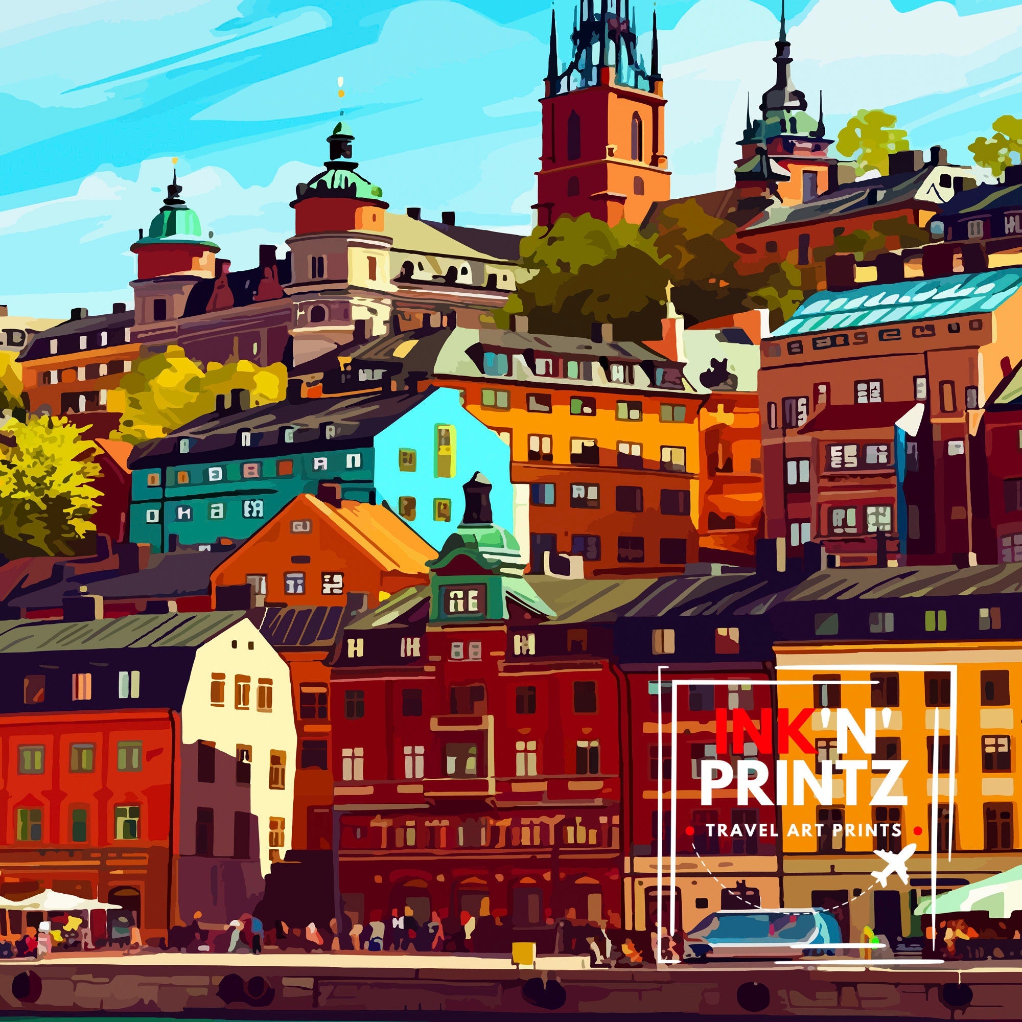 Stockholm Sweden Travel Print Stockholm Wall Art Sweden Illustration Scandinavian Travel Poster Gift for Traveler Sweden Home Decor
