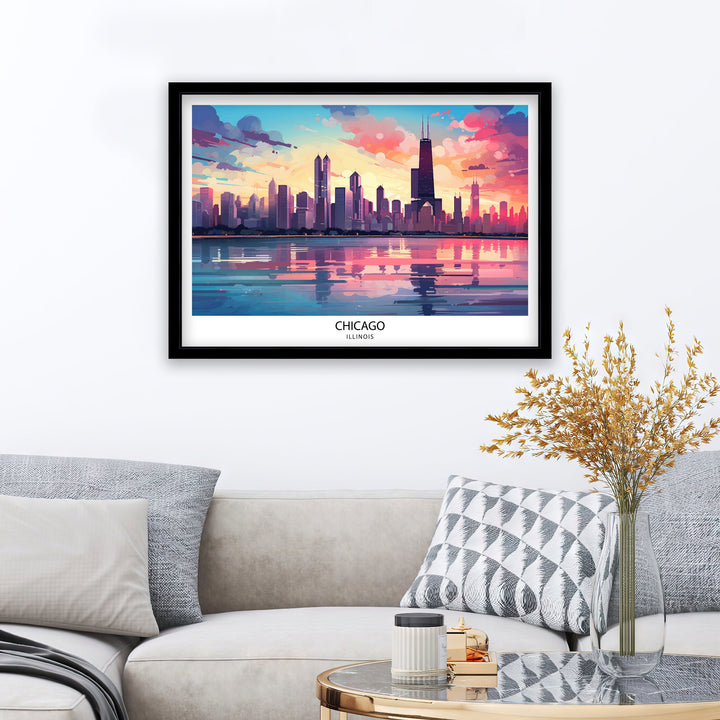 Chicago Travel Print Chicago Wall Art Chicago Poster Chicago Illinois Print Chicago Skyline Art Travel Decor Chicago Gift