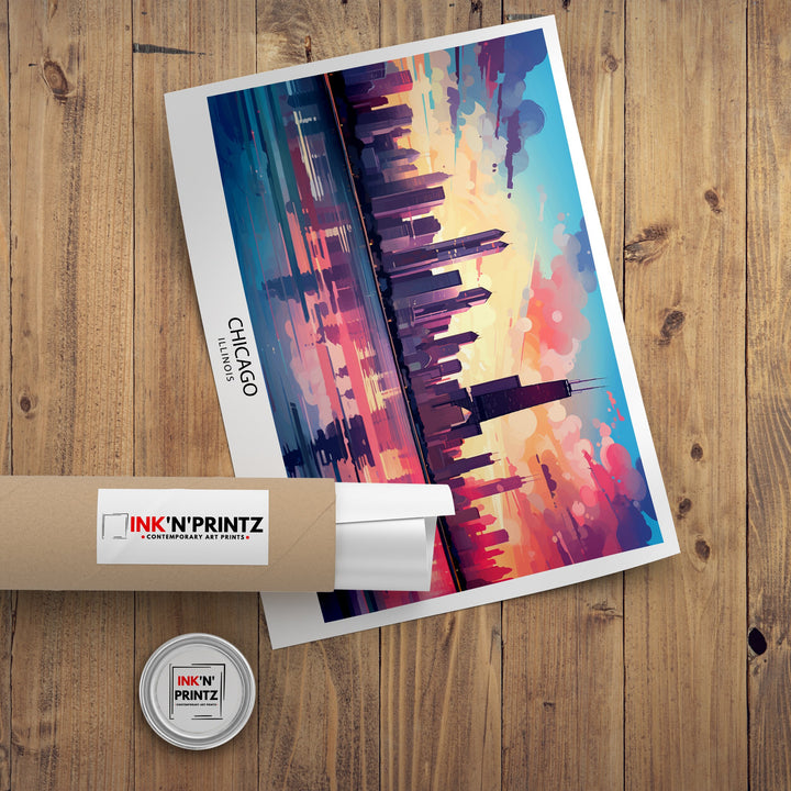 Chicago Travel Print Chicago Wall Art Chicago Poster Chicago Illinois Print Chicago Skyline Art Travel Decor Chicago Gift