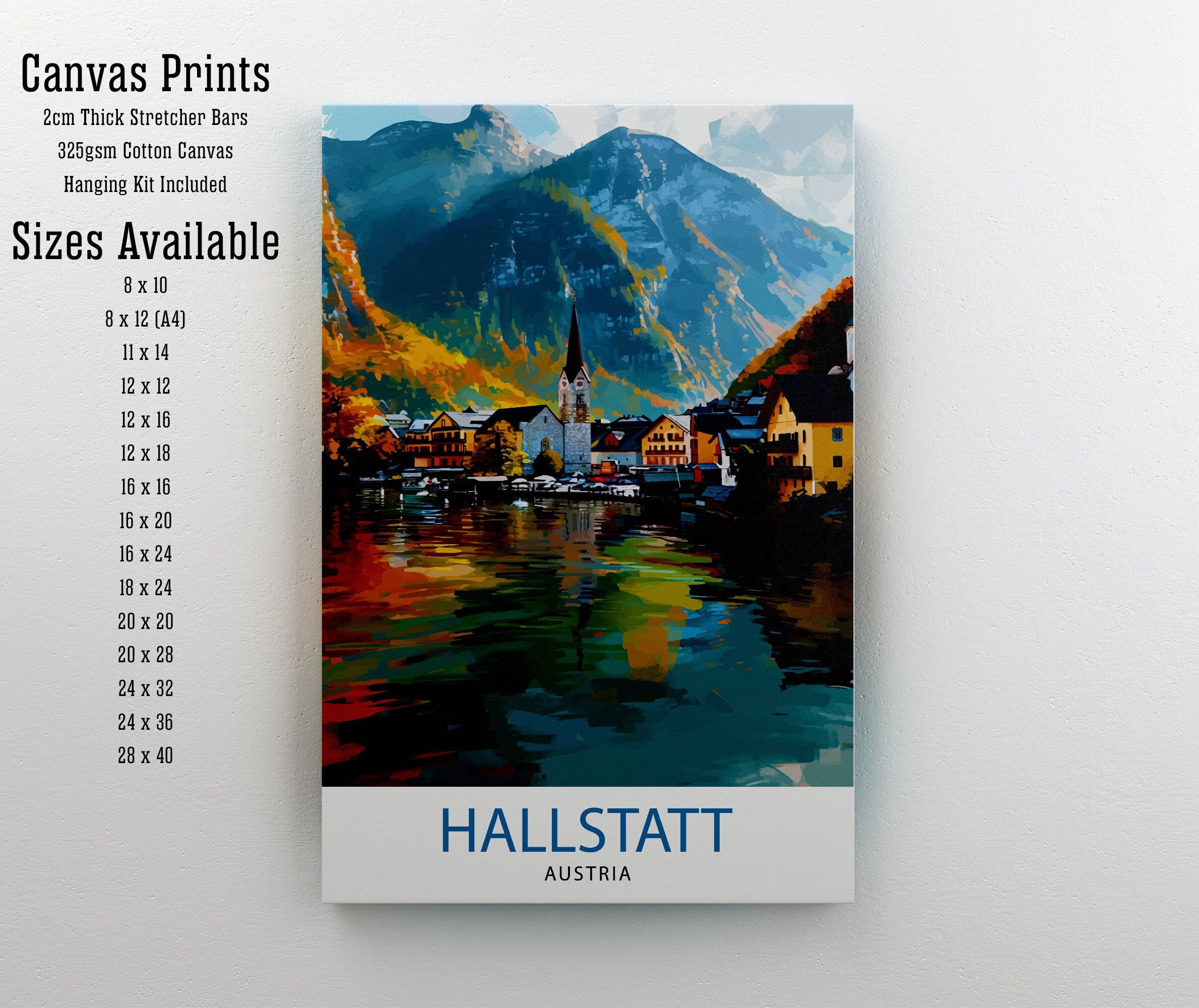 Hallstatt Austria Travel Print Hallstatt Wall Decor Hallstatt Home Living Decor Hallstatt Illustration Travel Poster Austria Home Decor