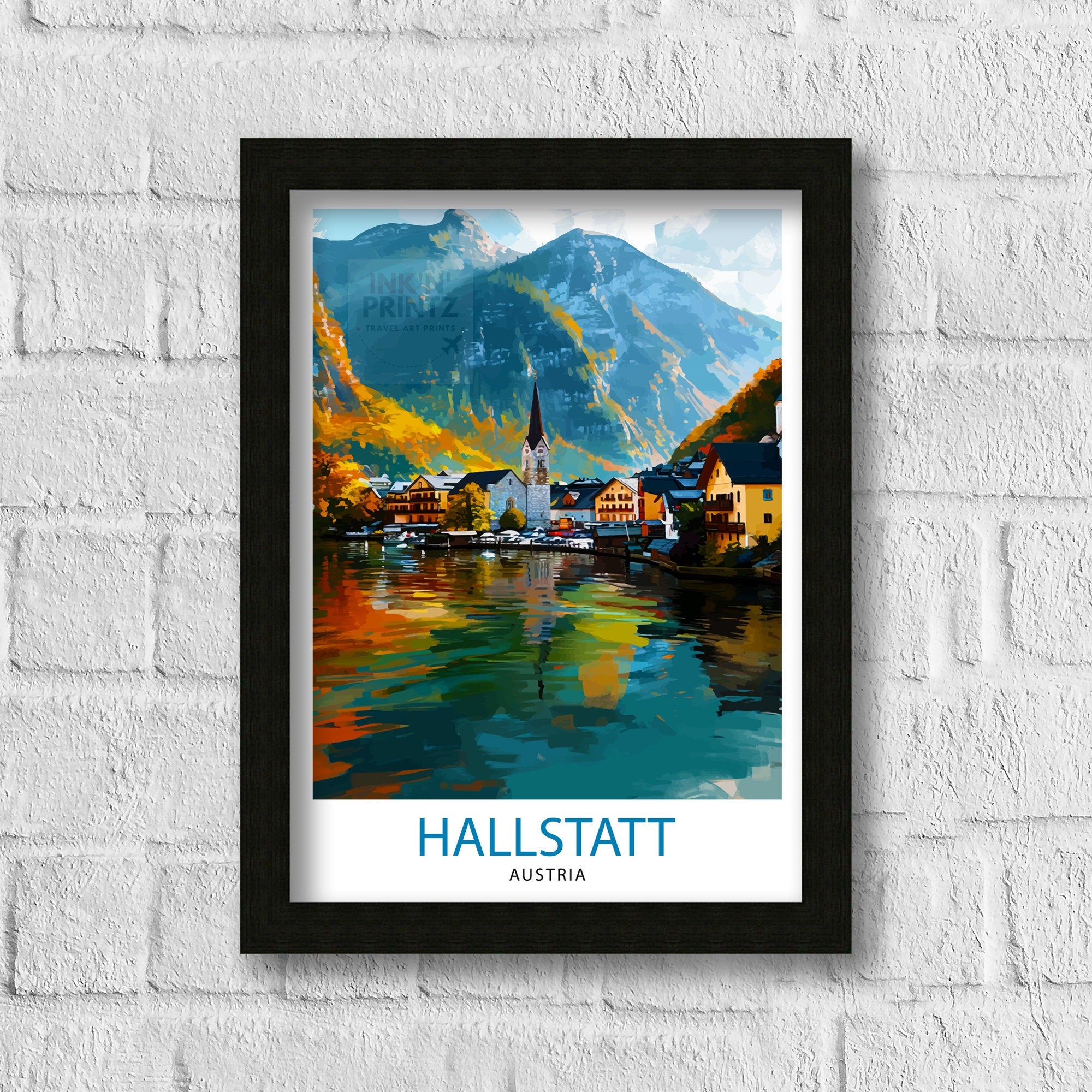 Hallstatt Austria Travel Print Hallstatt Wall Decor Hallstatt Home Living Decor Hallstatt Illustration Travel Poster Austria Home Decor