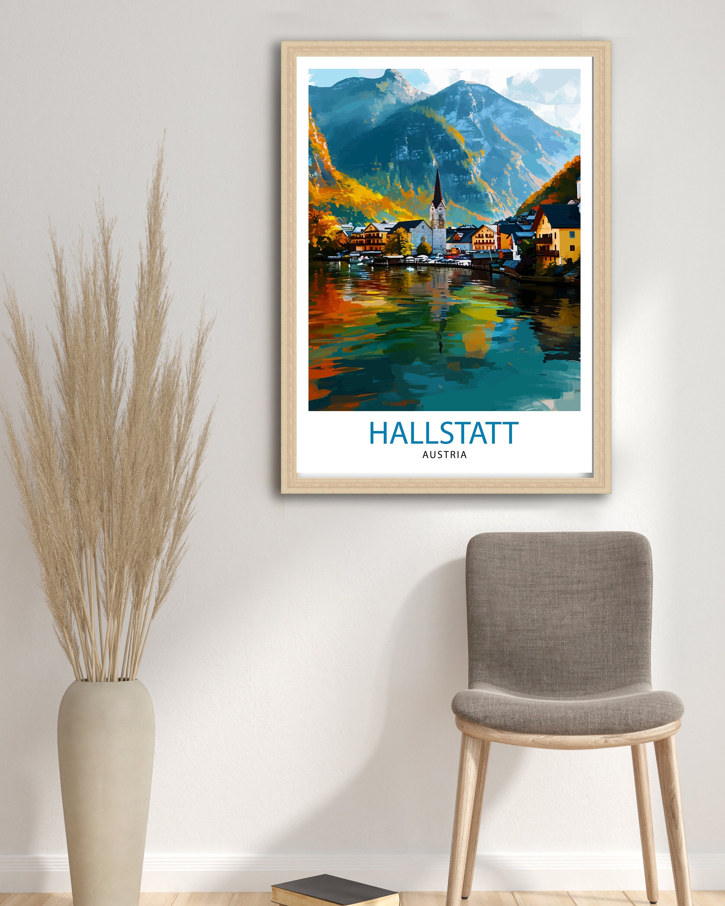 Hallstatt Austria Travel Print Hallstatt Wall Decor Hallstatt Home Living Decor Hallstatt Illustration Travel Poster Austria Home Decor