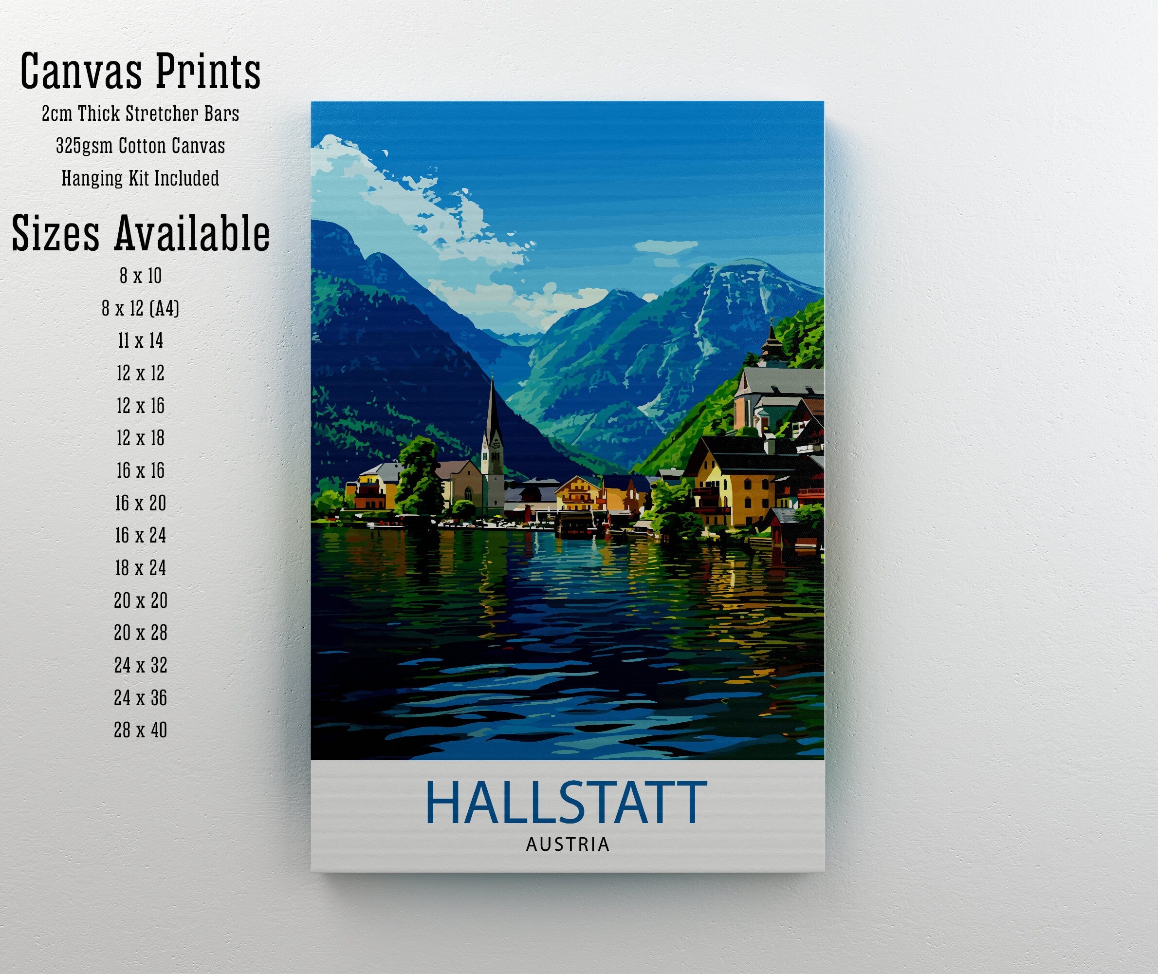 Hallstatt Austria Travel Print Hallstatt Wall Decor Hallstatt Home Living Decor Hallstatt Illustration Travel Poster Austria Home Decor