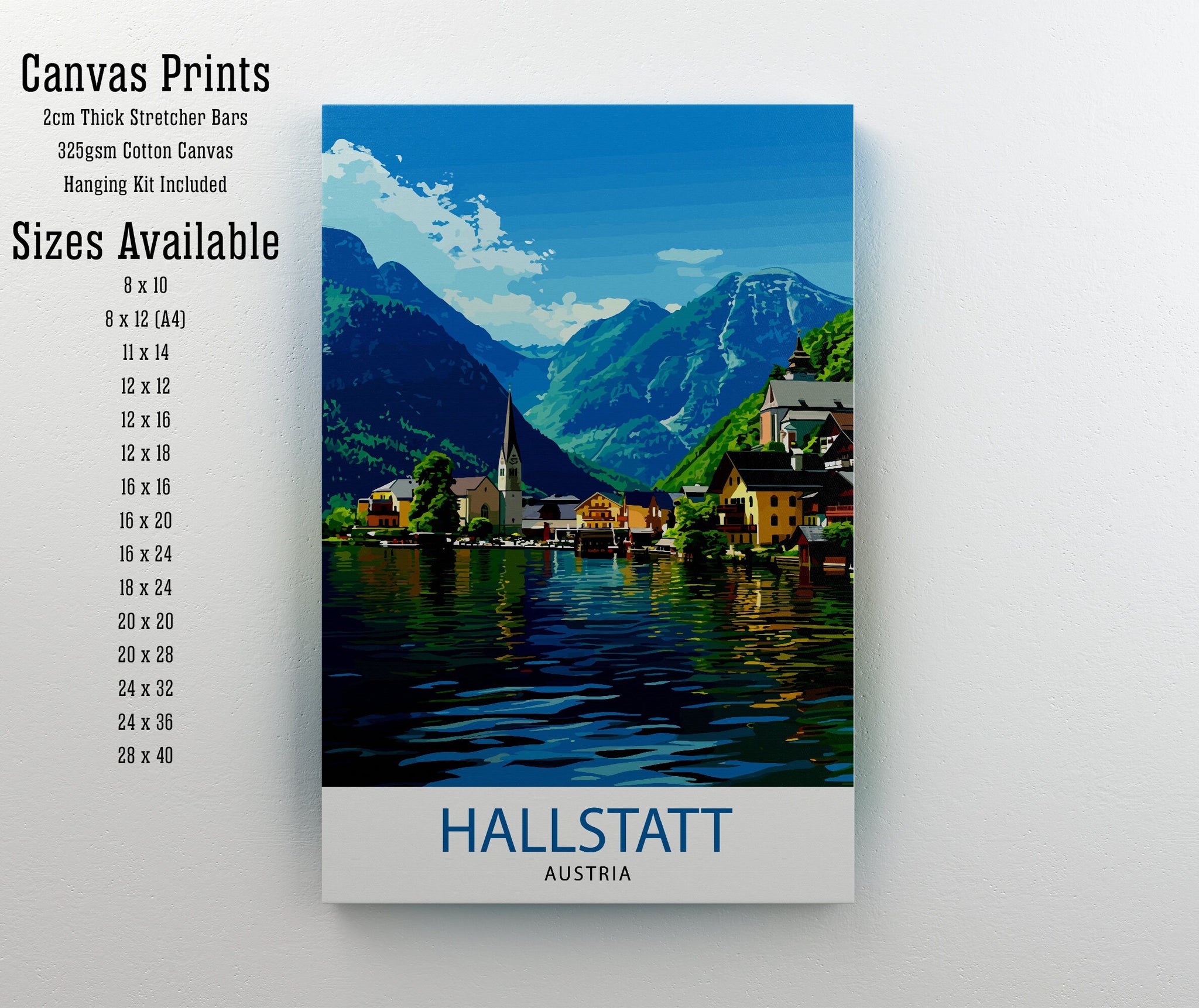 Hallstatt Austria Travel Print Hallstatt Wall Decor Hallstatt Home Living Decor Hallstatt Illustration Travel Poster Austria Home Decor