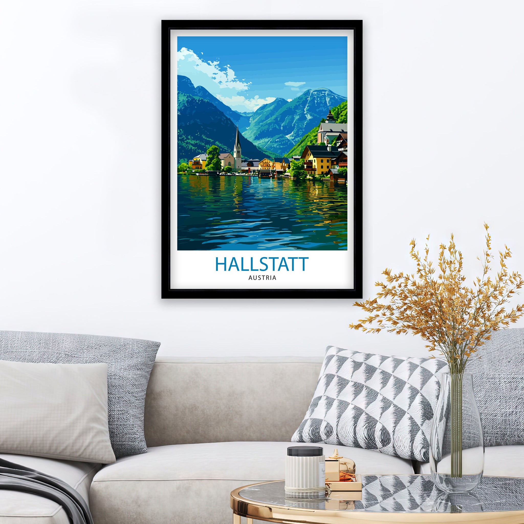 Hallstatt Austria Travel Print Hallstatt Wall Decor Hallstatt Home Living Decor Hallstatt Illustration Travel Poster Austria Home Decor