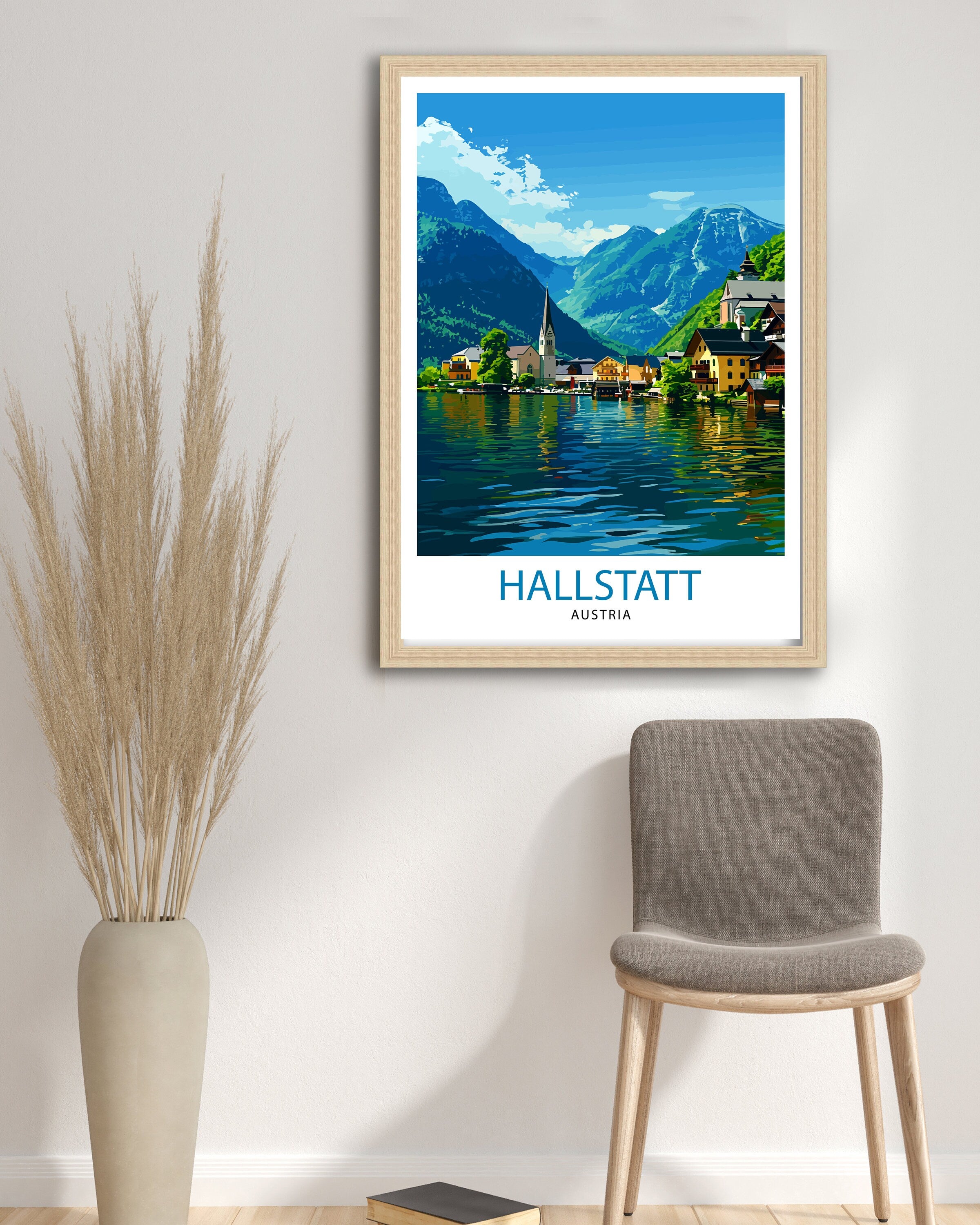 Hallstatt Austria Travel Print Hallstatt Wall Decor Hallstatt Home Living Decor Hallstatt Illustration Travel Poster Austria Home Decor