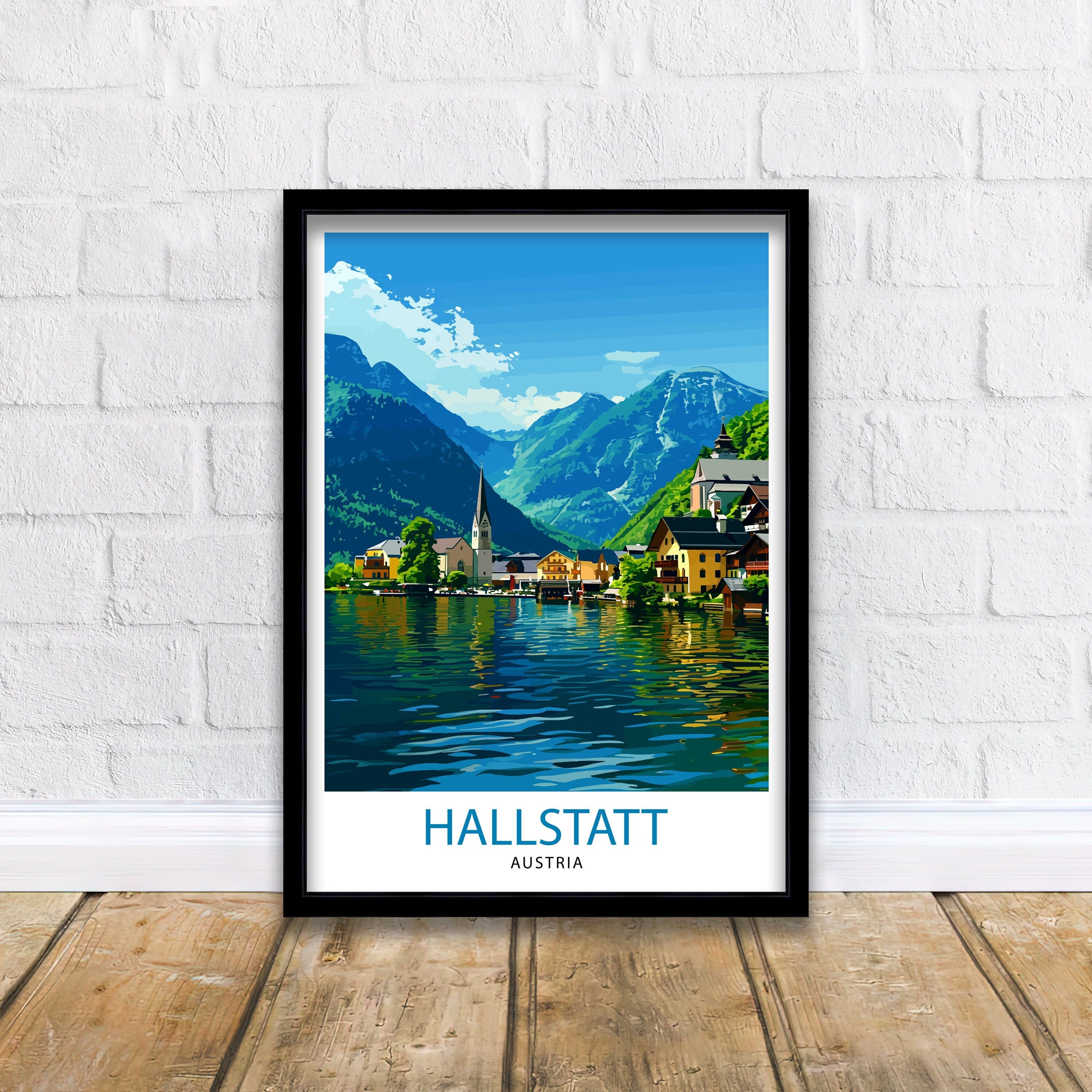 Hallstatt Austria Travel Print Hallstatt Wall Decor Hallstatt Home Living Decor Hallstatt Illustration Travel Poster Austria Home Decor