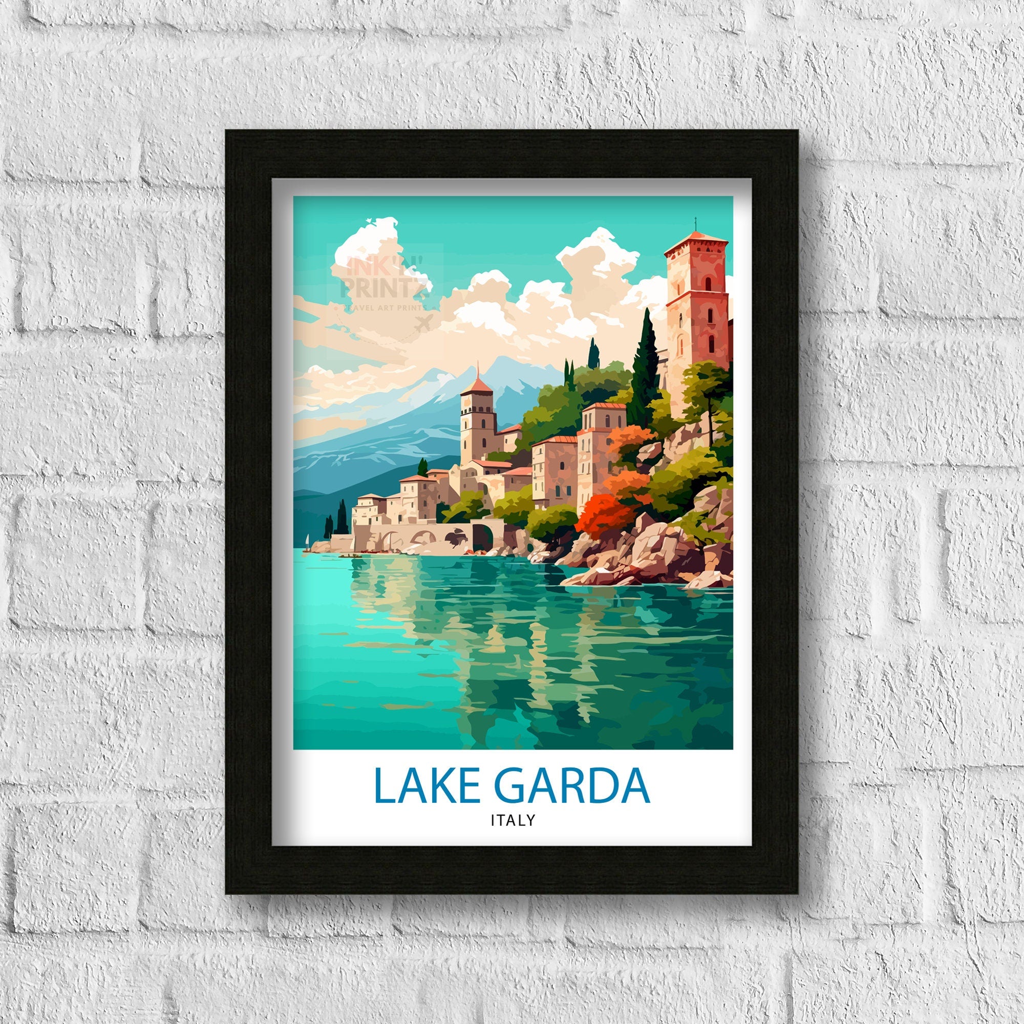 Lake Garda Italy Travel Print Lake Garda Wall Art Italy Travel Poster Lake Garda Home Decor Italy Illustration Gift for Italy Lovers