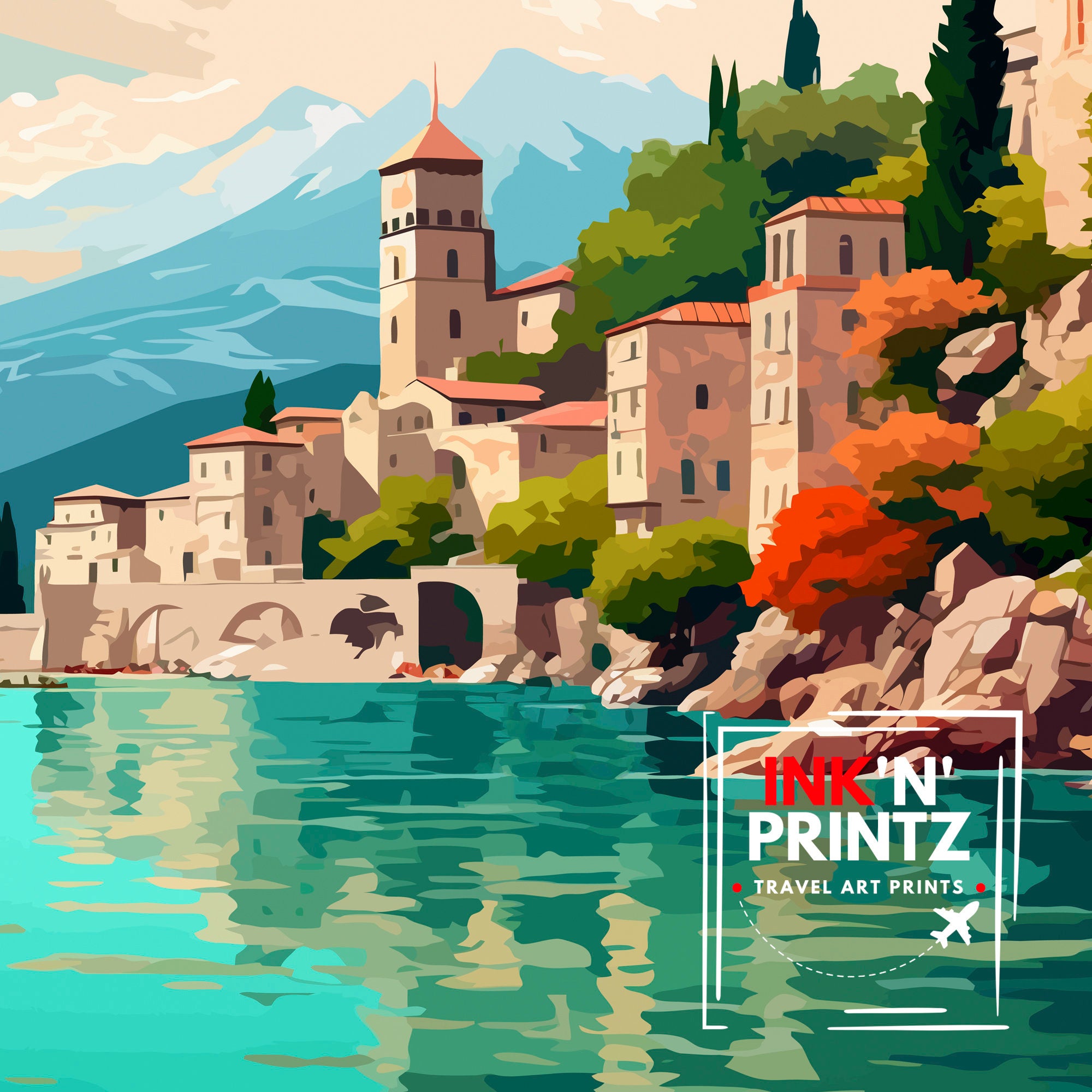 Lake Garda Italy Travel Print Lake Garda Wall Art Italy Travel Poster Lake Garda Home Decor Italy Illustration Gift for Italy Lovers