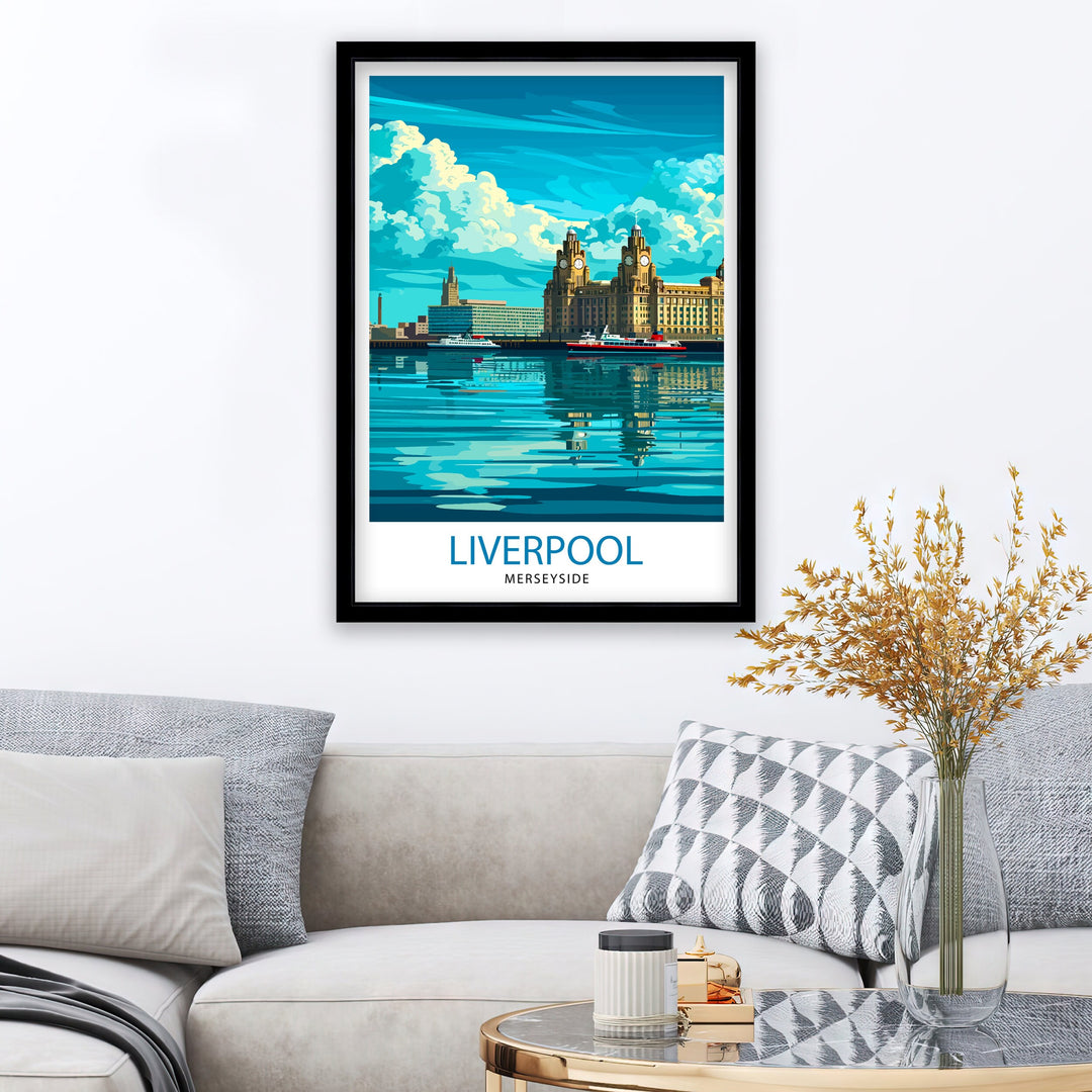 Liverpool Travel Poster Liverpool Wall Art Liverpool Home Decor Liverpool Cityscape Illustration Gift For Liverpool Lovers England Travel