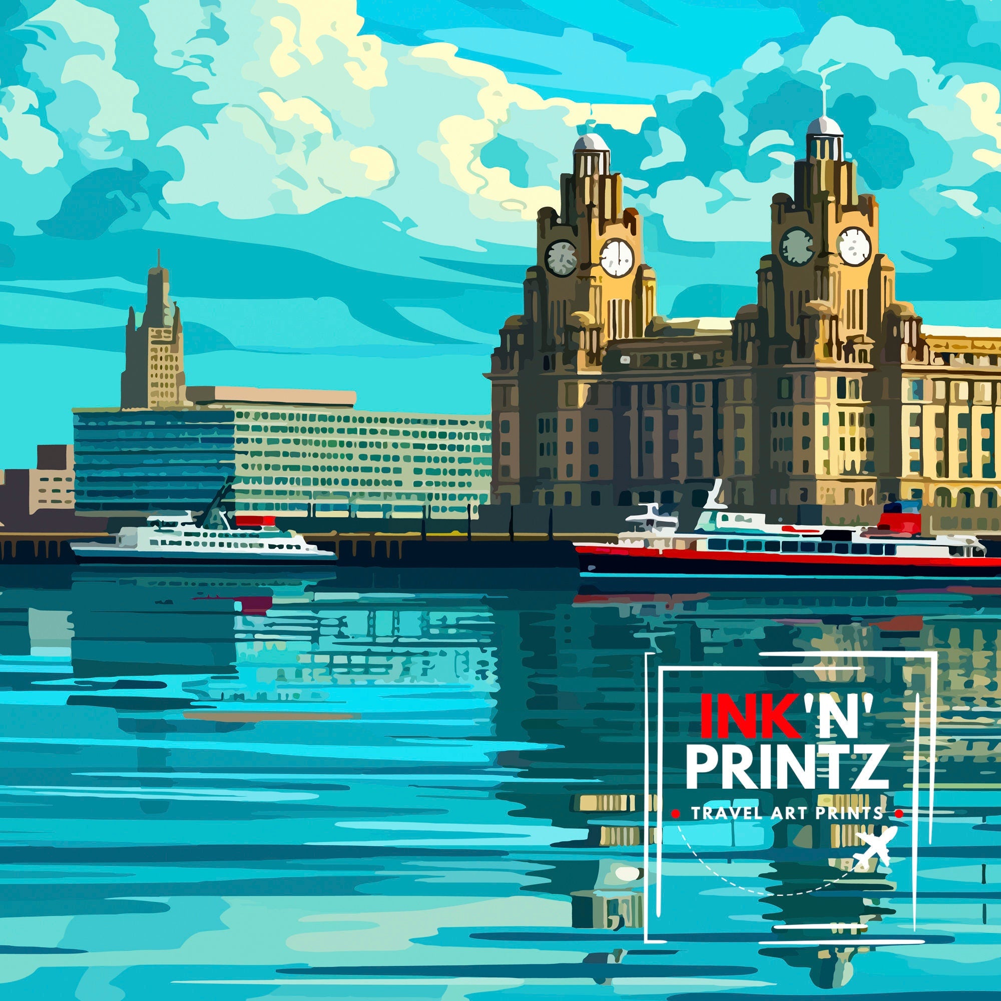 Liverpool Travel Print Liverpool Wall Art Liverpool Home Decor Liverpool Cityscape Illustration Gift For Liverpool Lovers England Travel