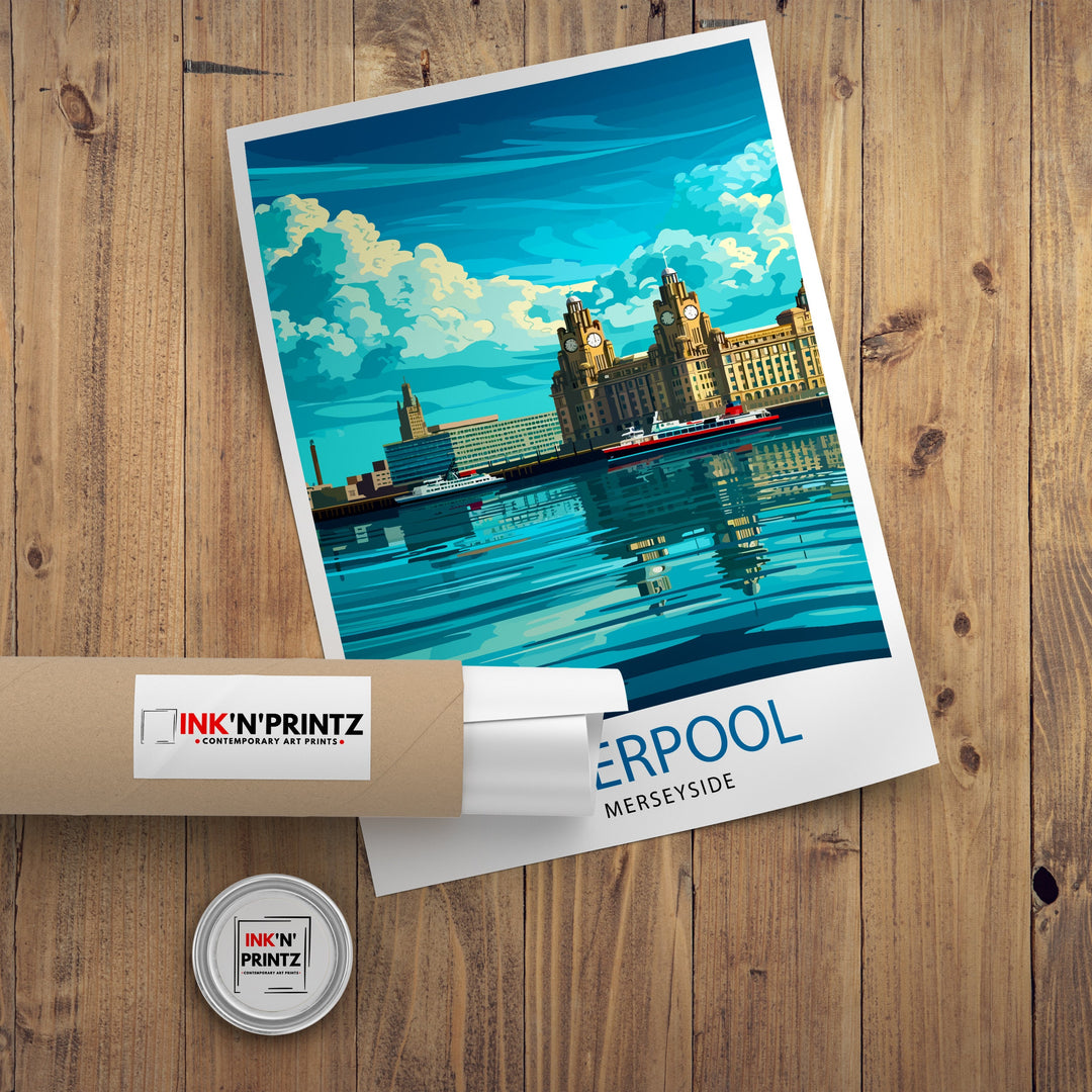 Liverpool Travel Poster Liverpool Wall Art Liverpool Home Decor Liverpool Cityscape Illustration Gift For Liverpool Lovers England Travel