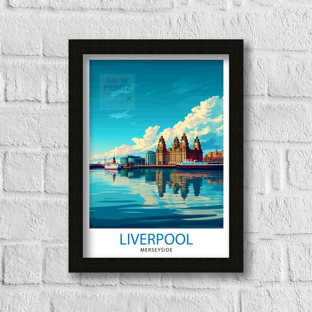 Liverpool Travel Poster Liverpool Wall Art Liverpool Home Decor Liverpool Cityscape Illustration Gift For Liverpool Lovers England Travel