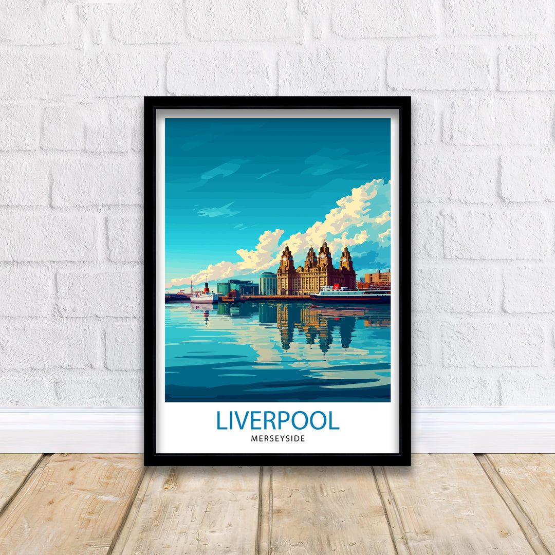 Liverpool Travel Poster Liverpool Wall Art Liverpool Home Decor Liverpool Cityscape Illustration Gift For Liverpool Lovers England Travel