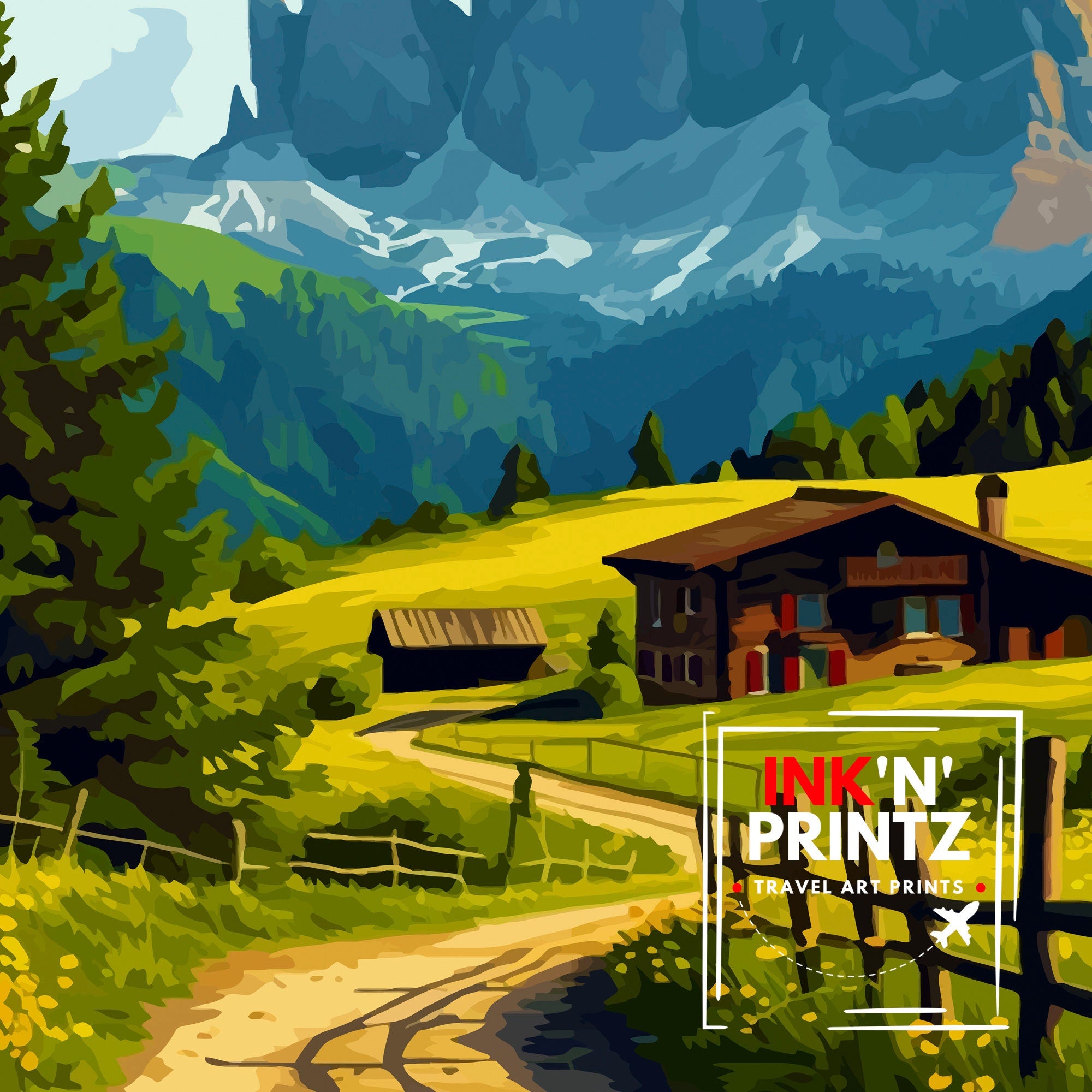 Dolomites Italy Travel Print Dolomites Wall Art Dolomites Home Decor Italy Illustration Travel Poster Gift For Italy Lovers