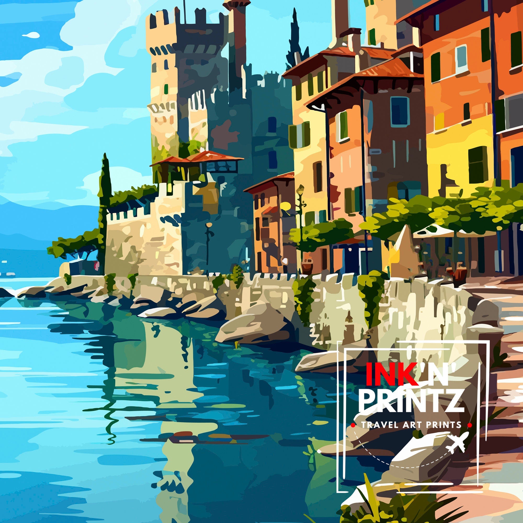 Lake Garda Italy Travel Print Lake Garda Wall Art Italy Travel Poster Lake Garda Home Decor Italy Illustration Gift for Italy Lovers