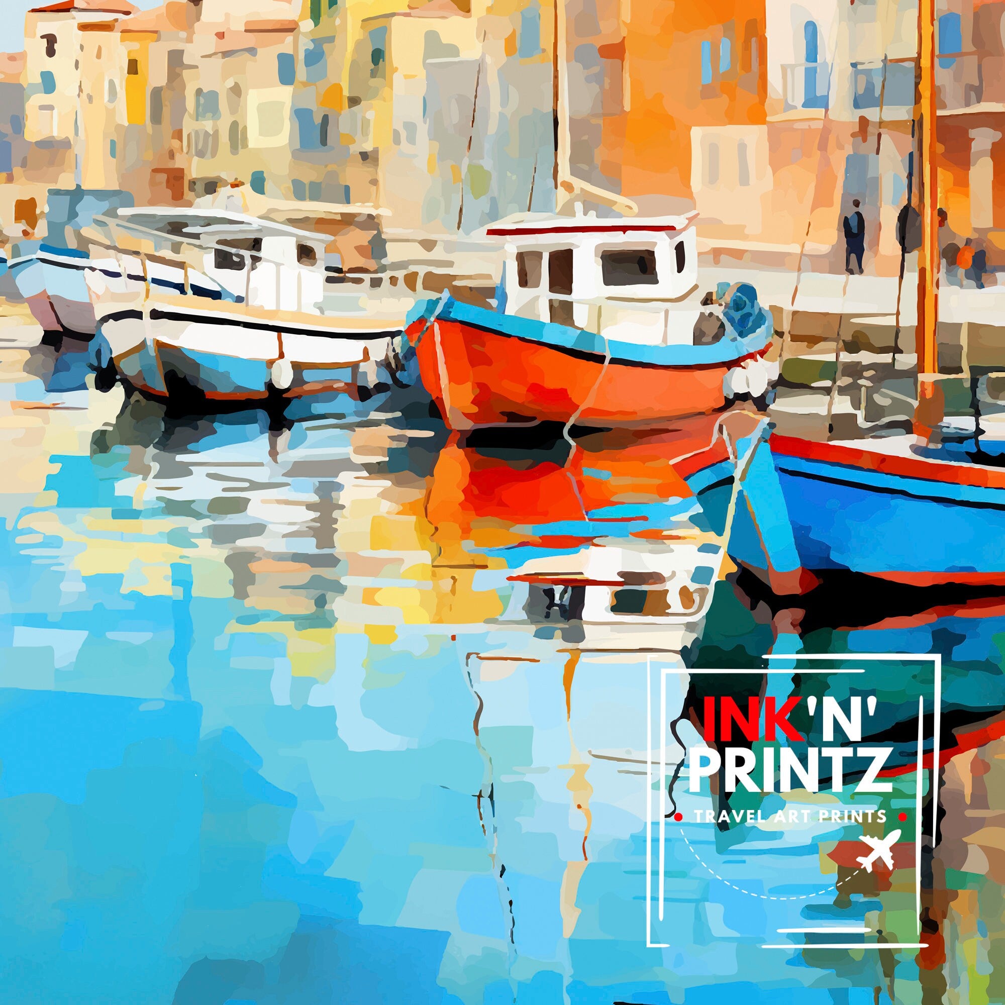 Rethymno Crete Print Greek Island Art Venetian Harbor Poster Mediterranean Landscape Wall Decor Crete Town Illustration Greek Culture