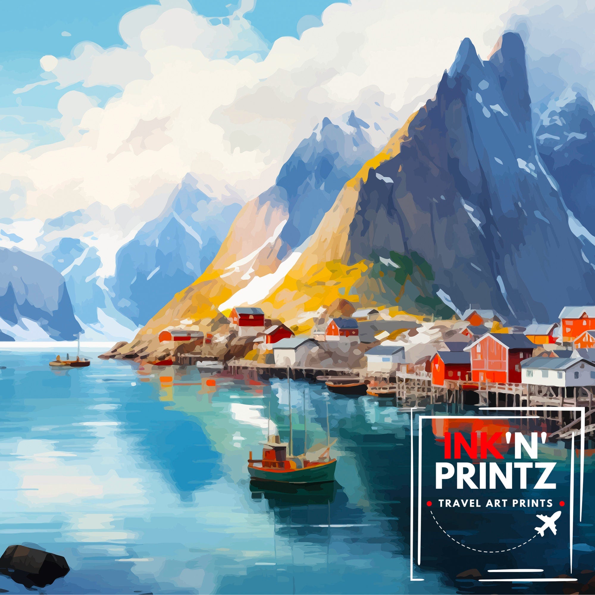Lofoten Islands Travel Print , Lofoten Wall Art, Lofoten Home Decor, Lofoten Island Illustration, Lofoten Norway Poster, Lofoten Travel Gift