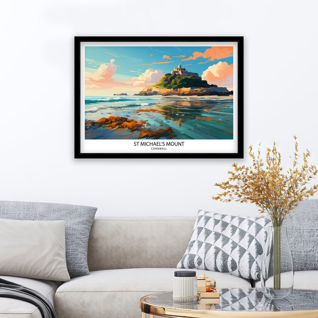 St Michaels Mount Cornwall Poster Historical Island Art Cornish Castle Poster Marazion