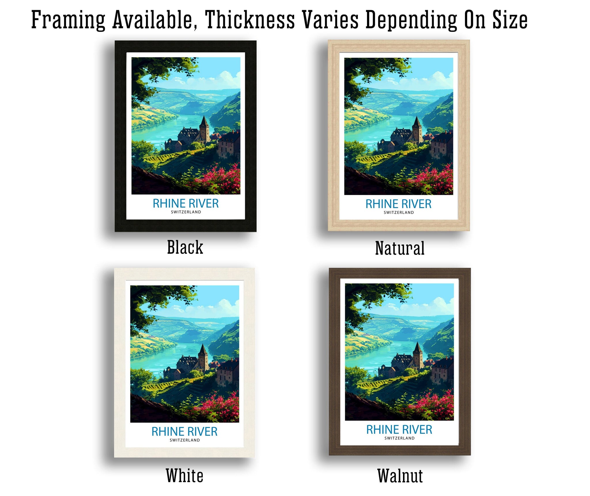 Rhine River Switzerland Print Scenic Swiss Landscape Art River Valley Poster Swiss Alps Wall Decor Alpine River Illustration Nature Travel