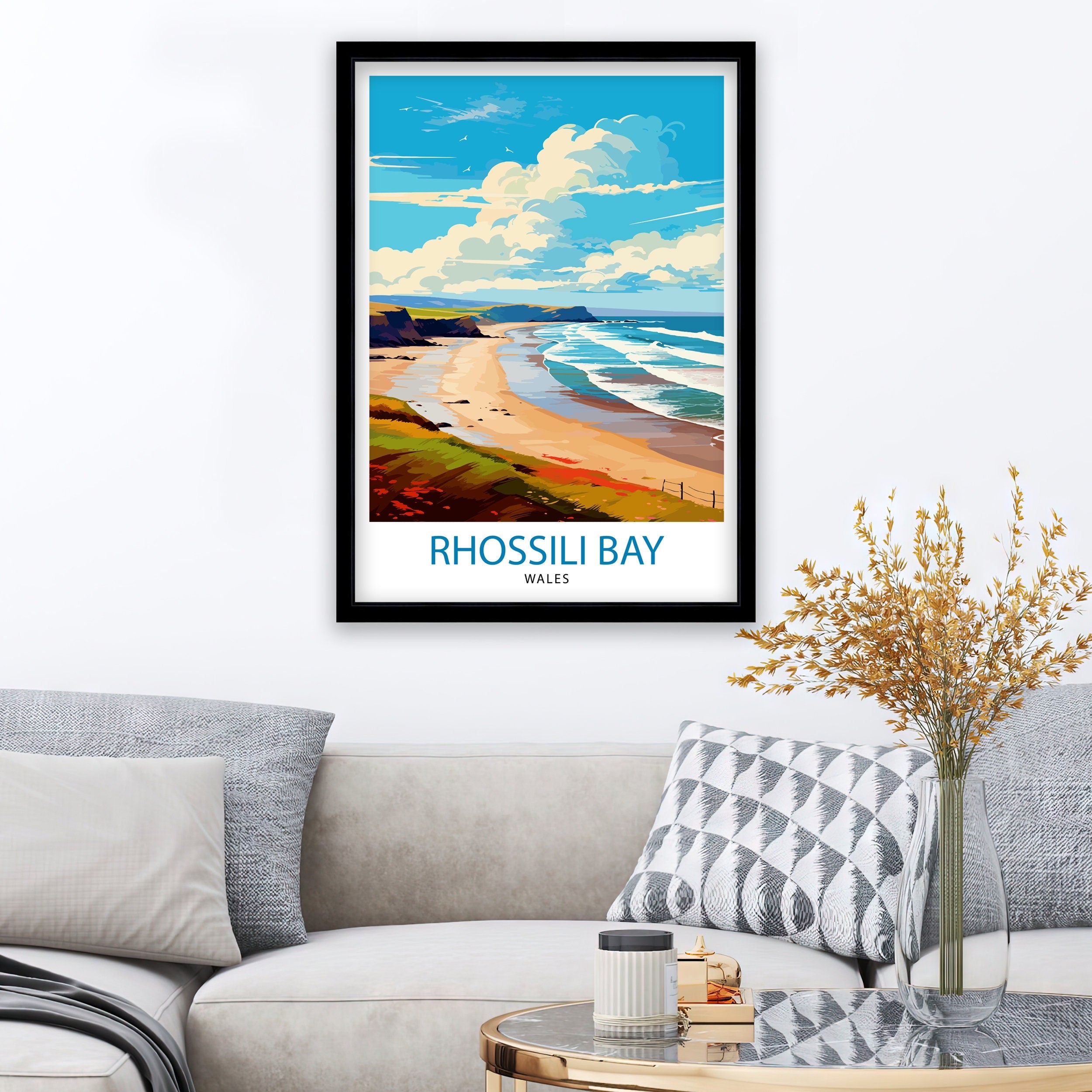 Rhossili Wales Print Stunning Welsh Coastline Art Rhossili Bay Poster Gower Peninsula Wall Decor Welsh Beach Landscape Natural Beauty