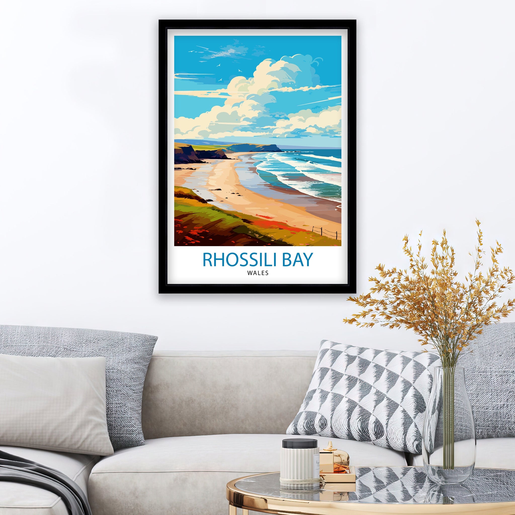 Rhossili Wales Print Stunning Welsh Coastline Art Rhossili Bay Poster Gower Peninsula Wall Decor Welsh Beach Landscape Natural Beauty