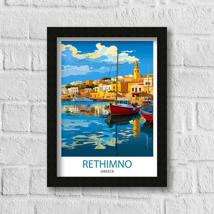 Rethymno Crete Poster Greek Island Art Venetian Harbor Poster Mediterranean Landscape