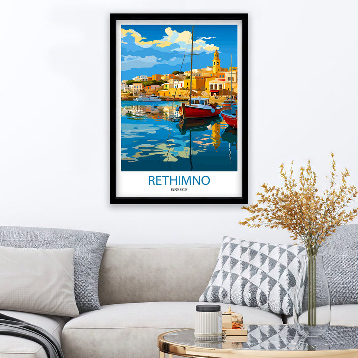 Rethymno Crete Poster Greek Island Art Venetian Harbor Poster Mediterranean Landscape