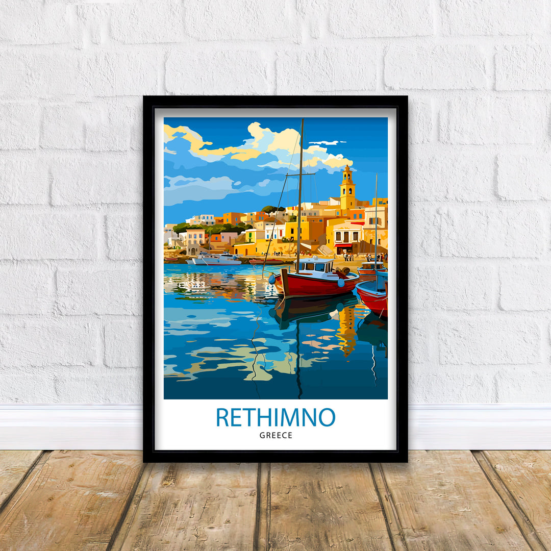 Rethymno Crete Poster Greek Island Art Venetian Harbor Poster Mediterranean Landscape