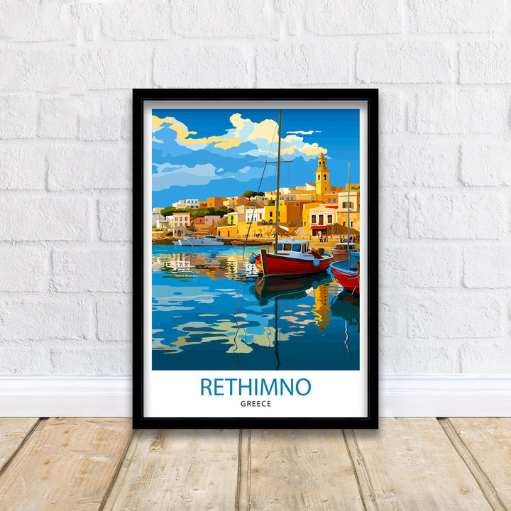 Rethymno Crete Poster Greek Island Art Venetian Harbor Poster Mediterranean Landscape