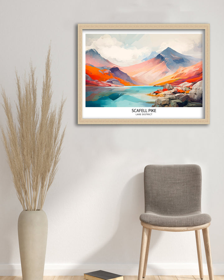 Scafell Pike Travel Poster Lake District Wall Art Scafell Pike Illustration England Travel Poster Gift for Hikers Mountain