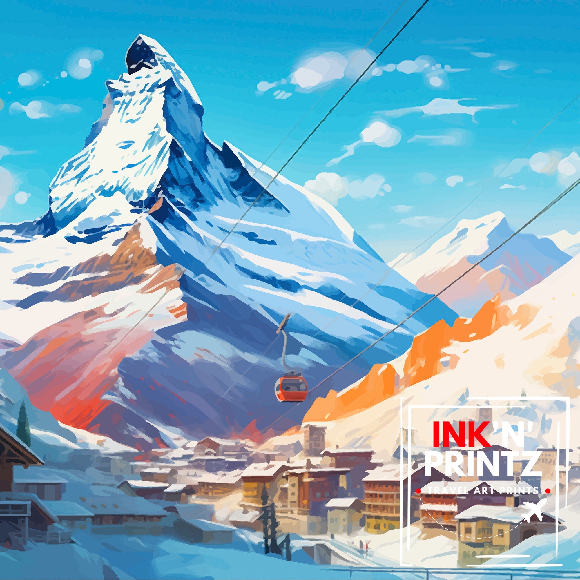Zermatt Travel Print | Switzerland| Switzerland Poster| Zermatt Poster| Travel Poster| Zermatt Print| Switzerland Print| Wall Art| Zermatt