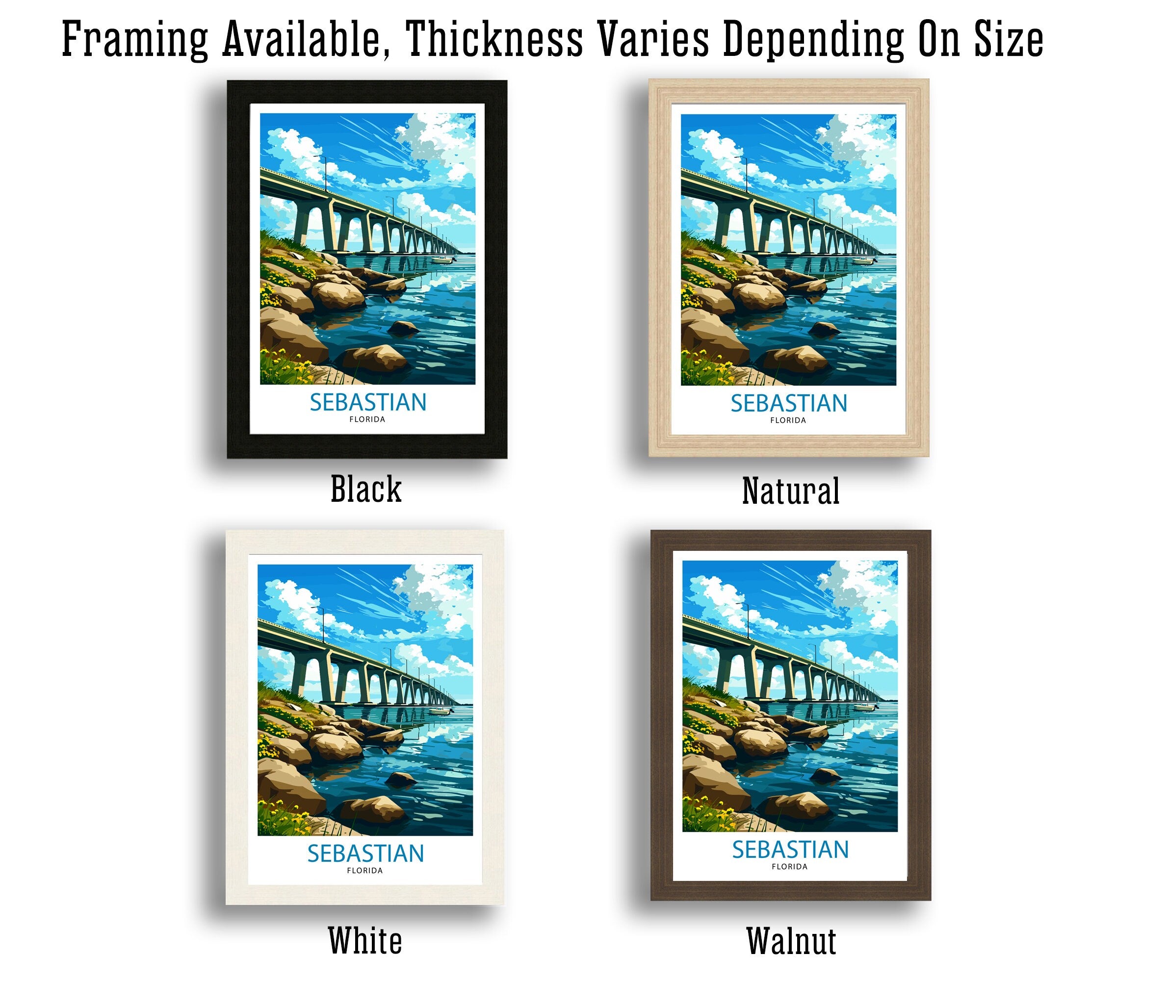 Sebastian Florida Print| Coastal Town Art Indian River Lagoon Poster Florida Landscape Wall Decor Sebastian Inlet Illustration Sunshine
