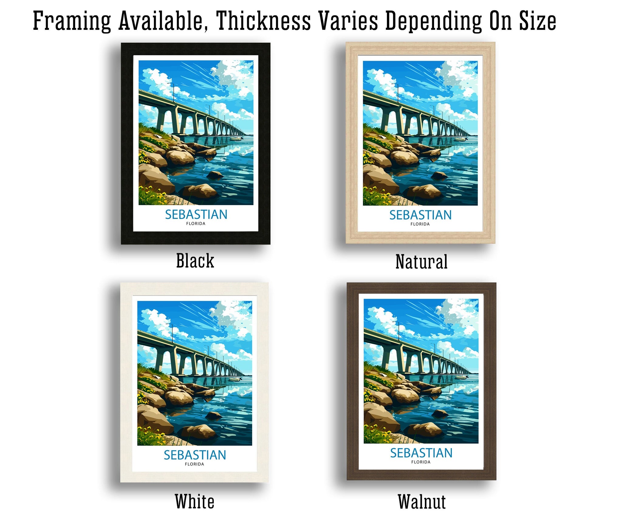 Sebastian Florida Print| Coastal Town Art Indian River Lagoon Poster Florida Landscape Wall Decor Sebastian Inlet Illustration Sunshine