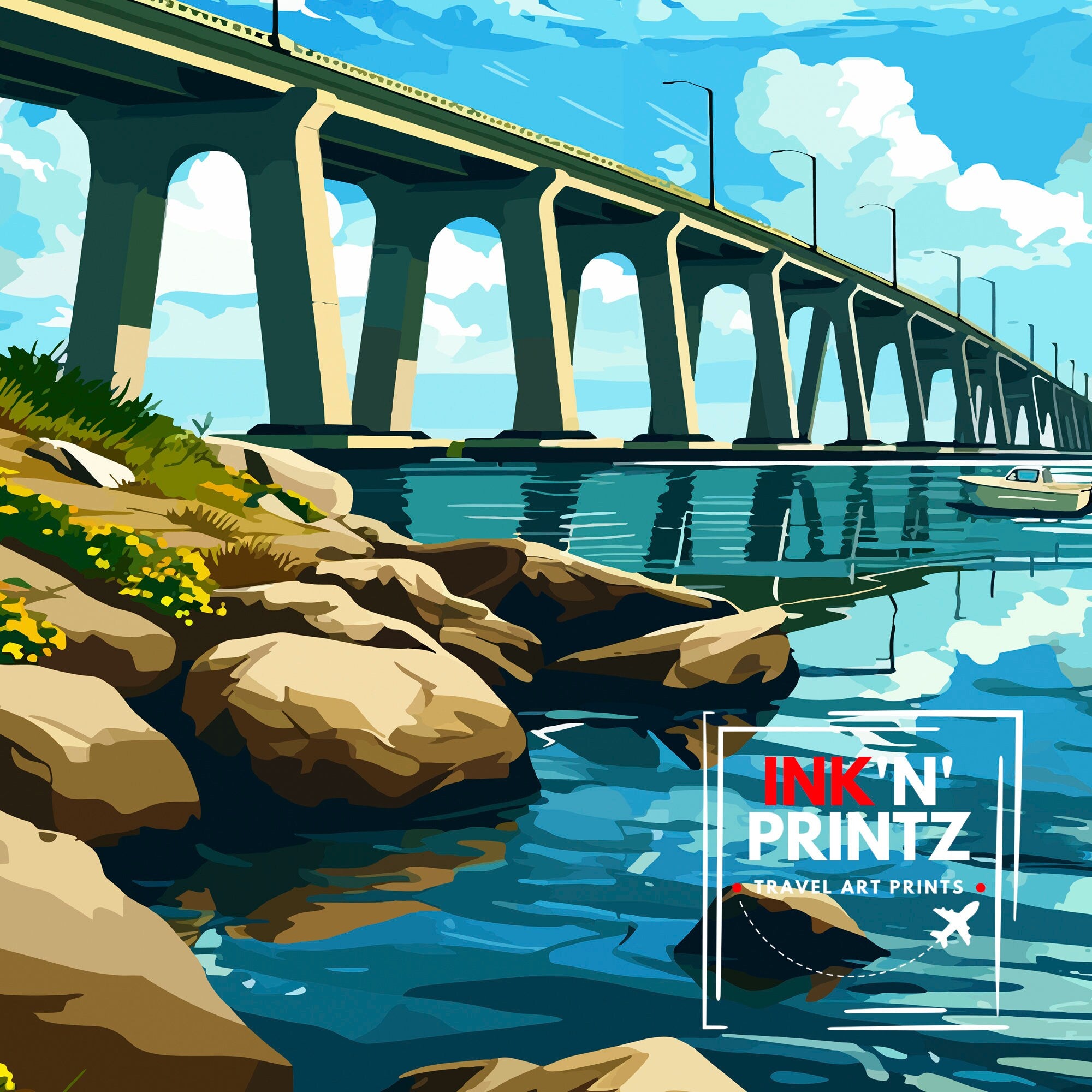 Sebastian Florida Print| Coastal Town Art Indian River Lagoon Poster Florida Landscape Wall Decor Sebastian Inlet Illustration Sunshine