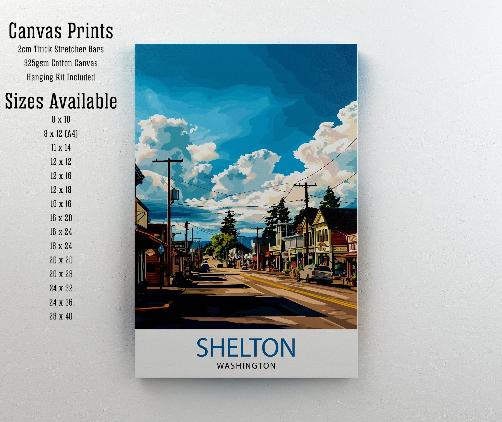 Shelton Washington Print Pacific Northwest Art Hood Canal Poster Washington State Wall Decor Shelton Cityscape Illustration Natural