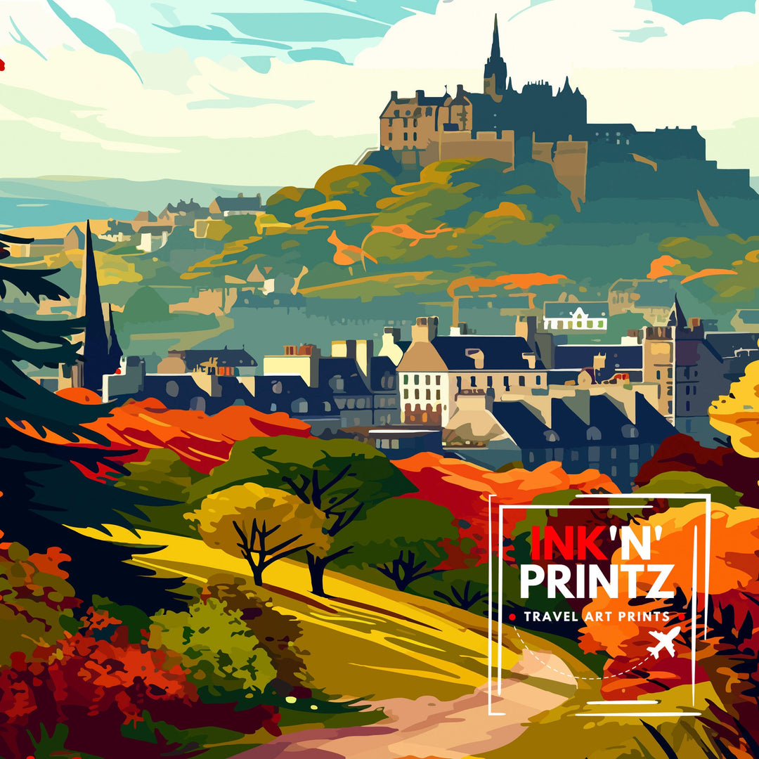 Edinburgh Scotland Travel Poster Edinburgh Wall Art Edinburgh Home Decor Scotland Illustration