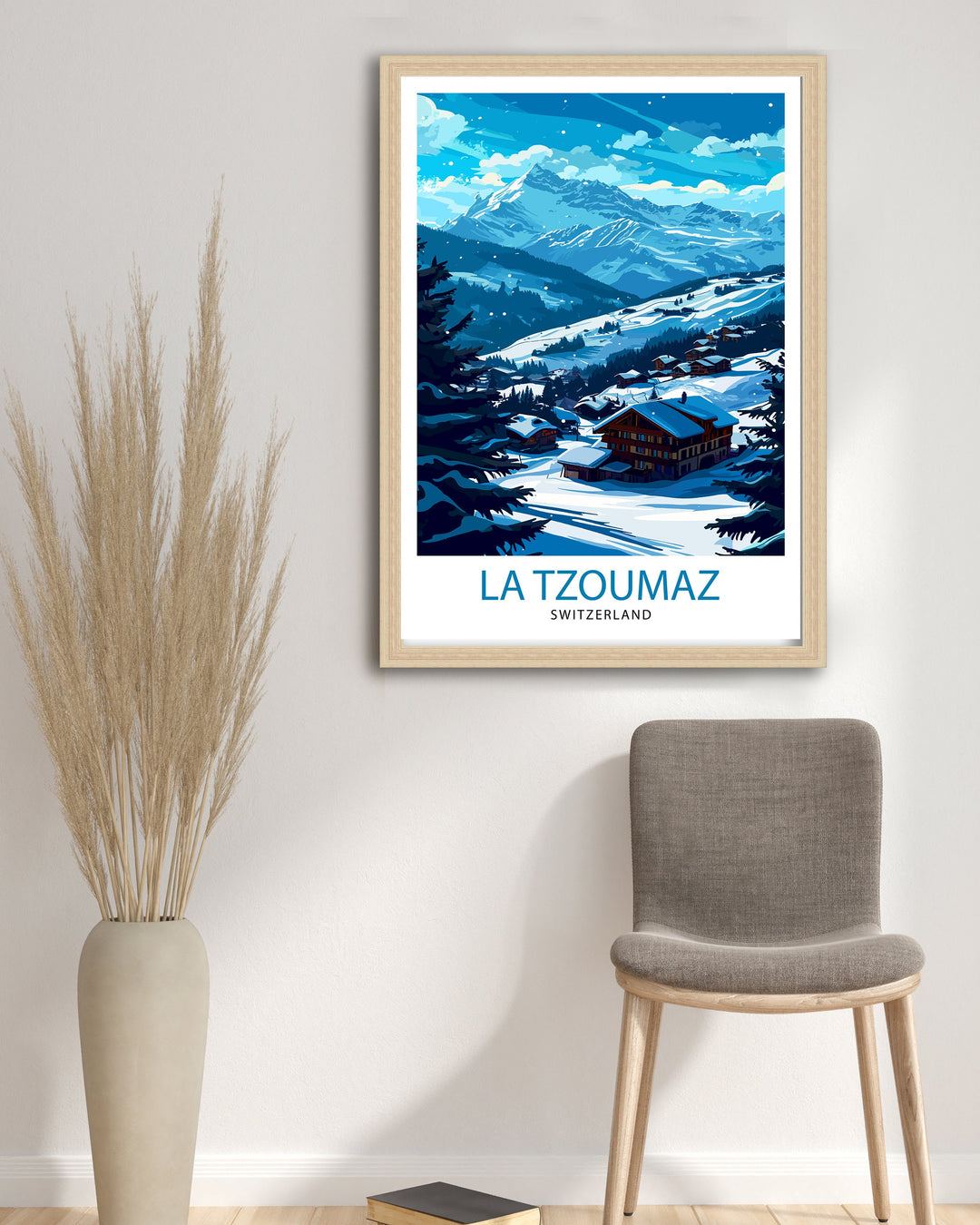 La Tzoumaz Switzerland Poster Alpine Village Art Swiss Ski Resort Poster Mountain Landscape