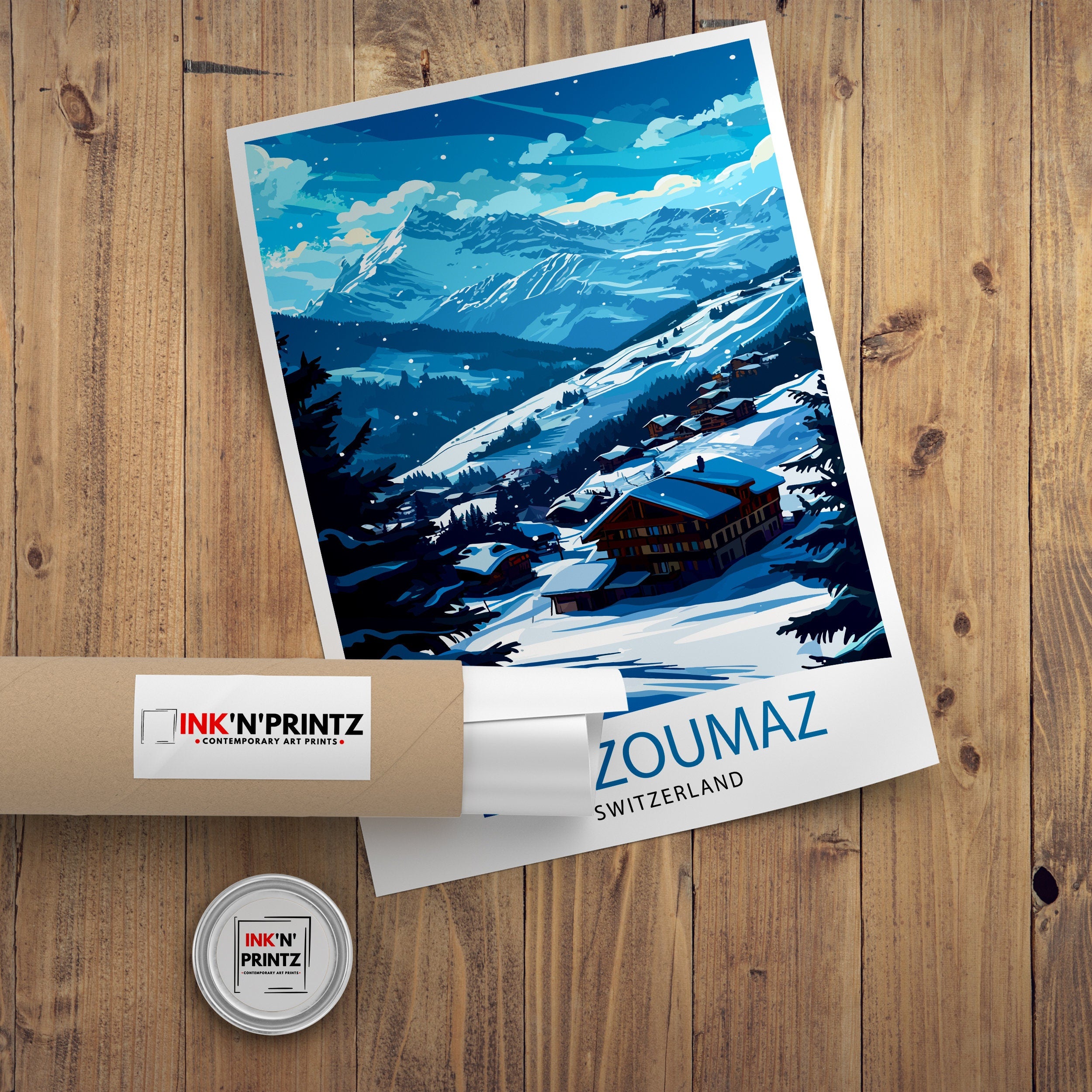 La Tzoumaz Switzerland Print Alpine Village Art Swiss Ski Resort Poster Mountain Landscape Wall Decor Verbier 4 Valleys Illustration Winter