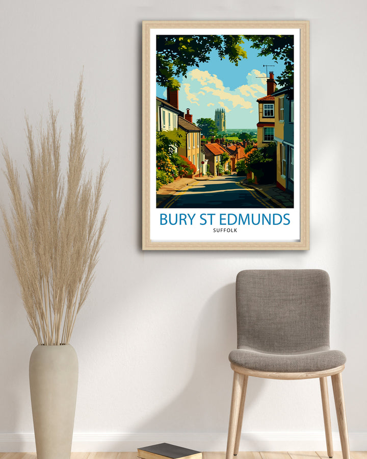 Bury St Edmunds Poster Historic Suffolk Town Art English Medieval Architecture Poster Market Town