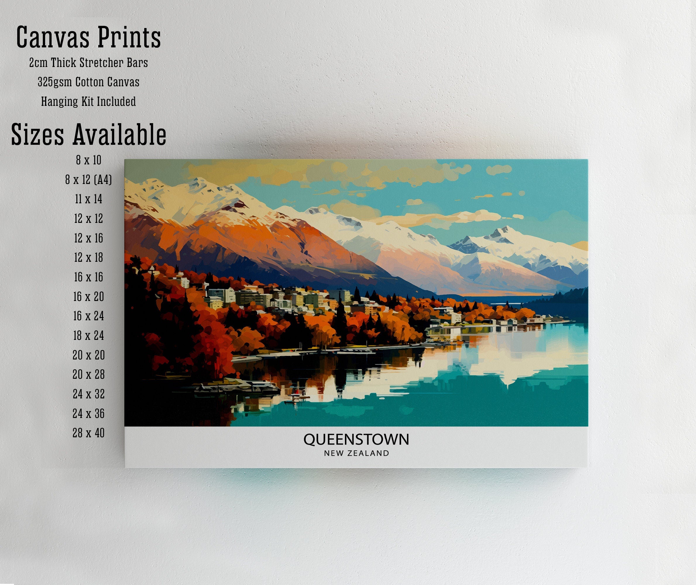 Queenstown New Zealand Print| Adventure Capital Poster Lake Wakatipu Wall Art Remarkables Mountain Decor Kiwi Travel Illustration Outdoor