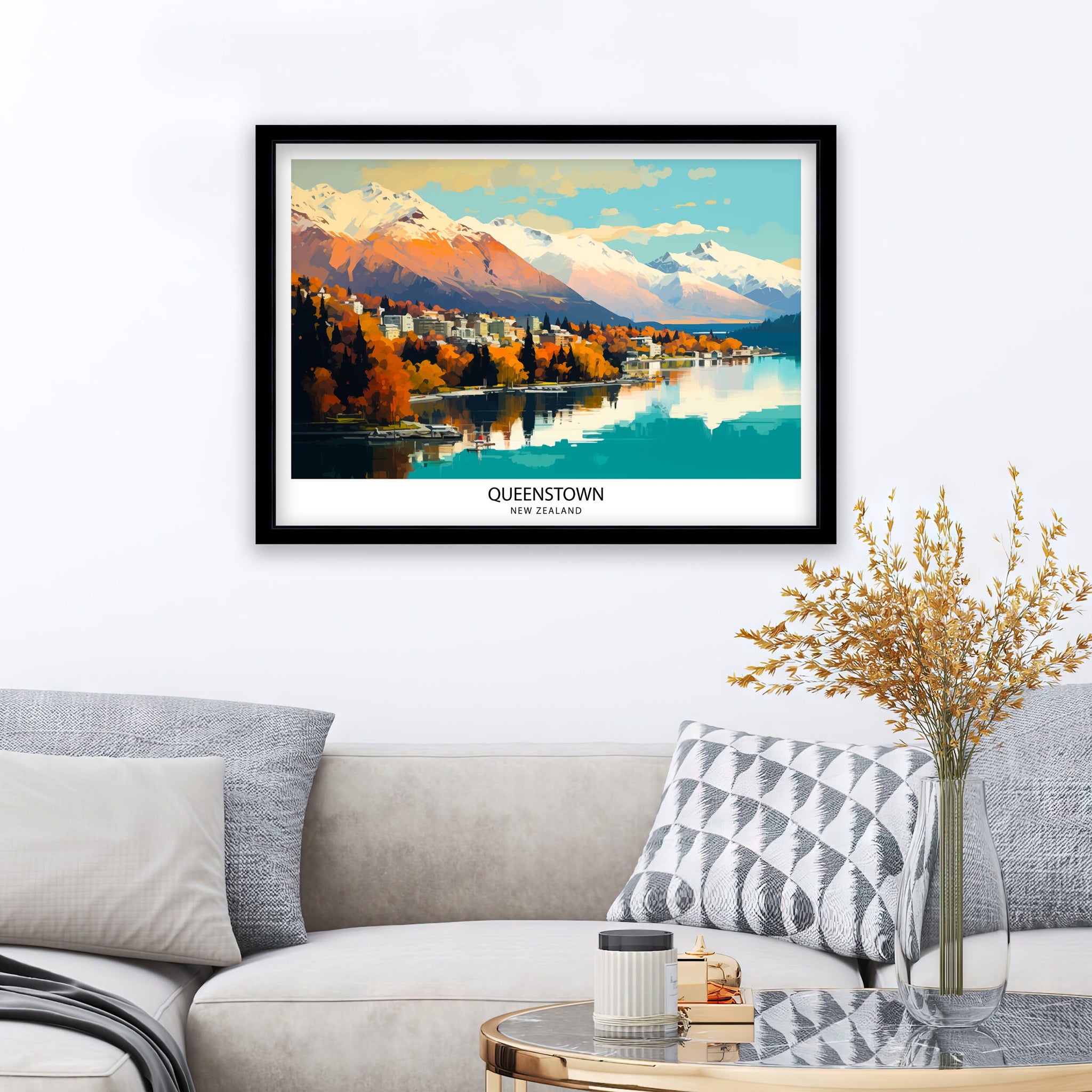 Queenstown New Zealand Print| Adventure Capital Poster Lake Wakatipu Wall Art Remarkables Mountain Decor Kiwi Travel Illustration Outdoor