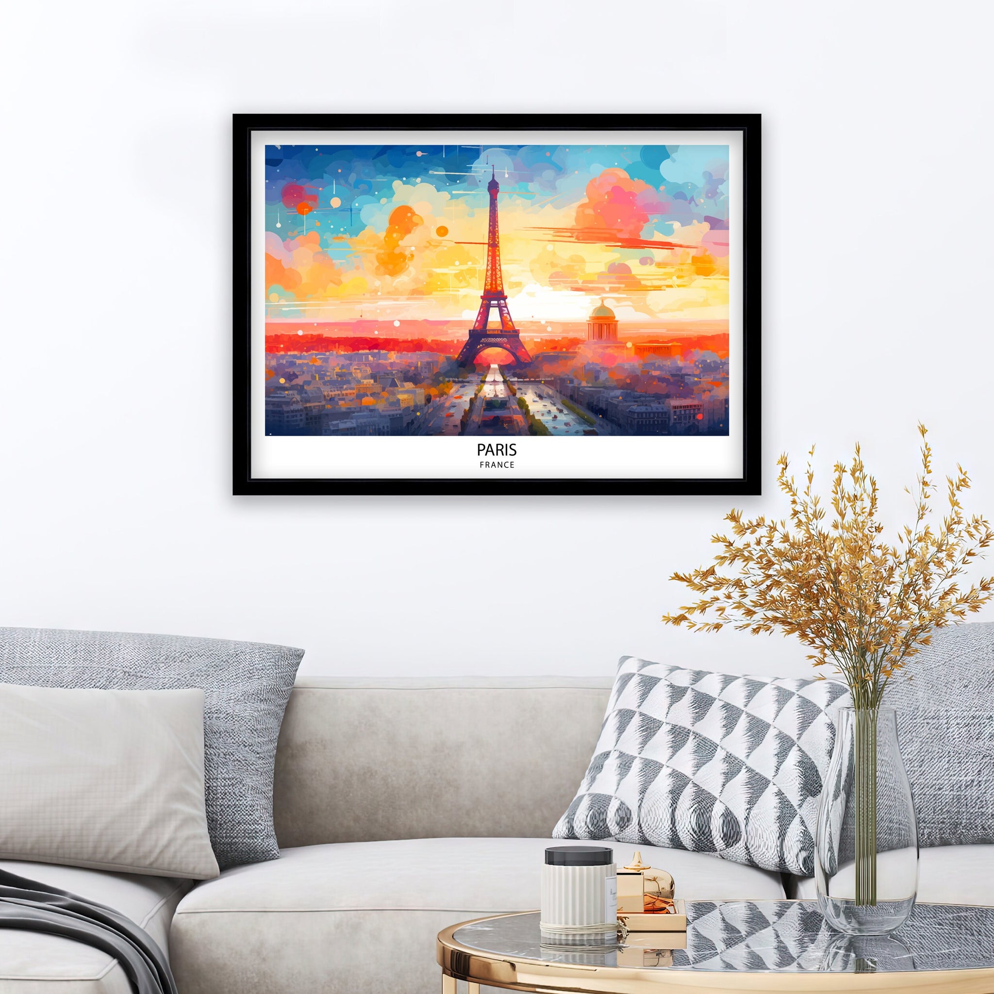 Paris Skyline Print Iconic Cityscape Art Eiffel Tower Poster French Capital Wall Decor Parisian Urban Landscape France City Illustration