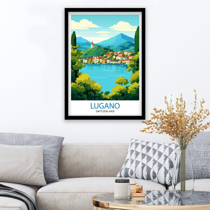 Lugano Switzerland Poster Lake Lugano Art Swiss Cityscape Poster Ticino Region