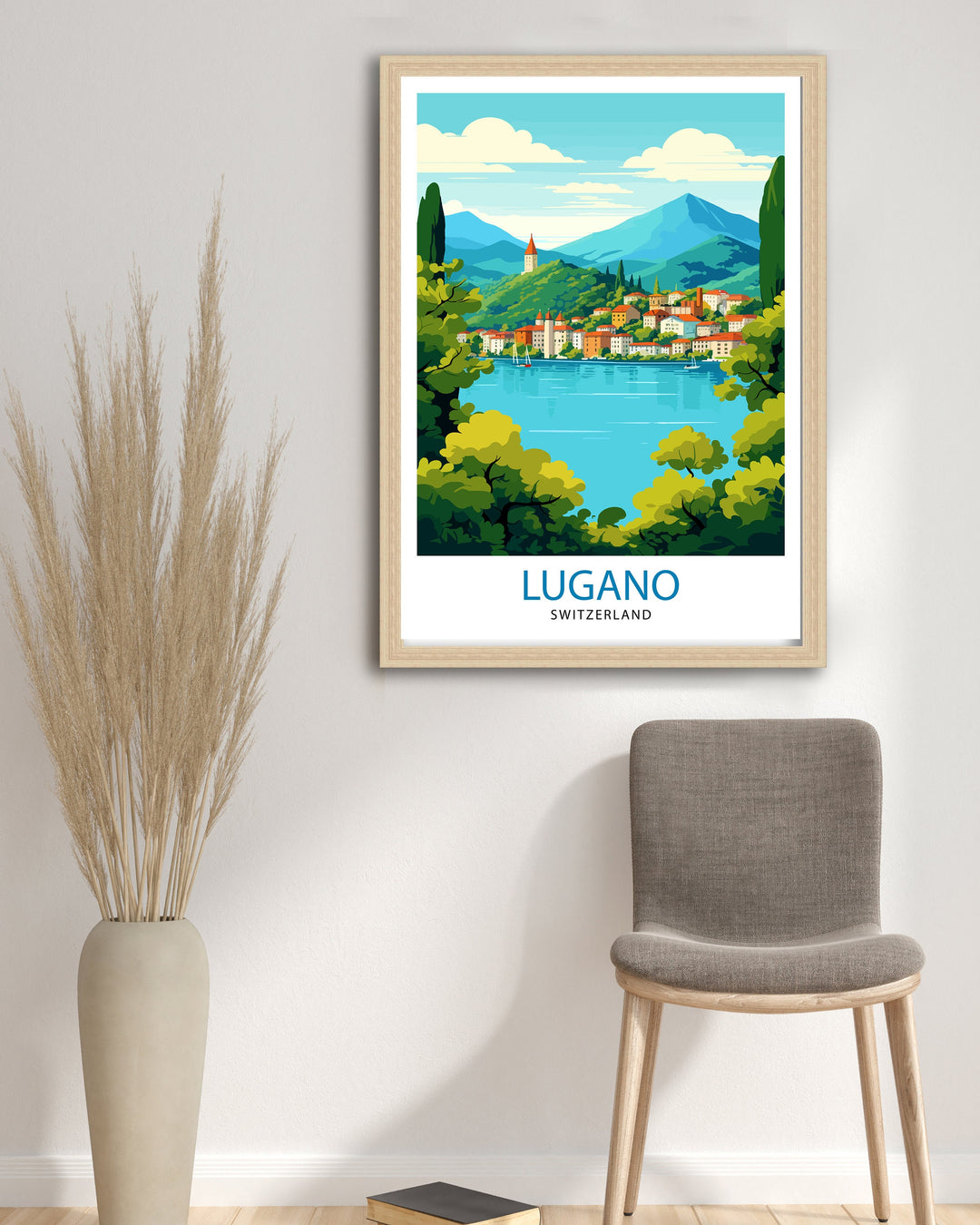 Lugano Switzerland Poster Lake Lugano Art Swiss Cityscape Poster Ticino Region